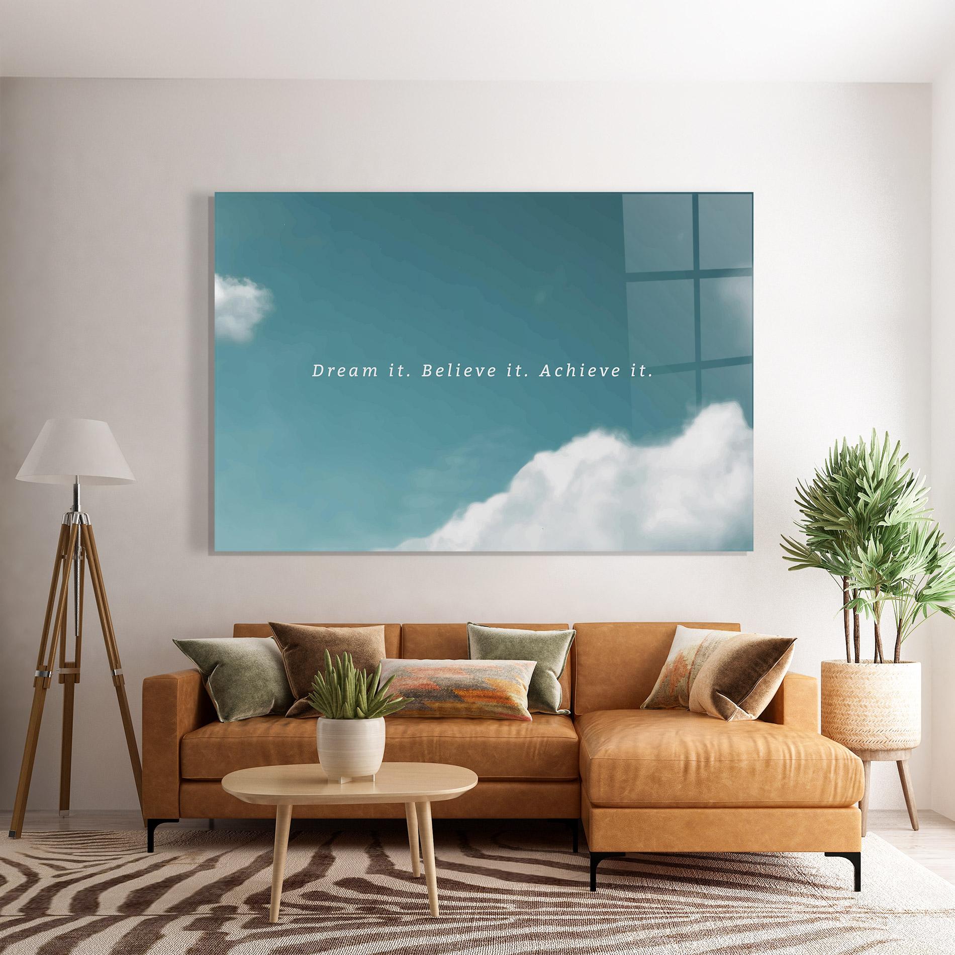 Glasbild Clouds Text Green mockup 7