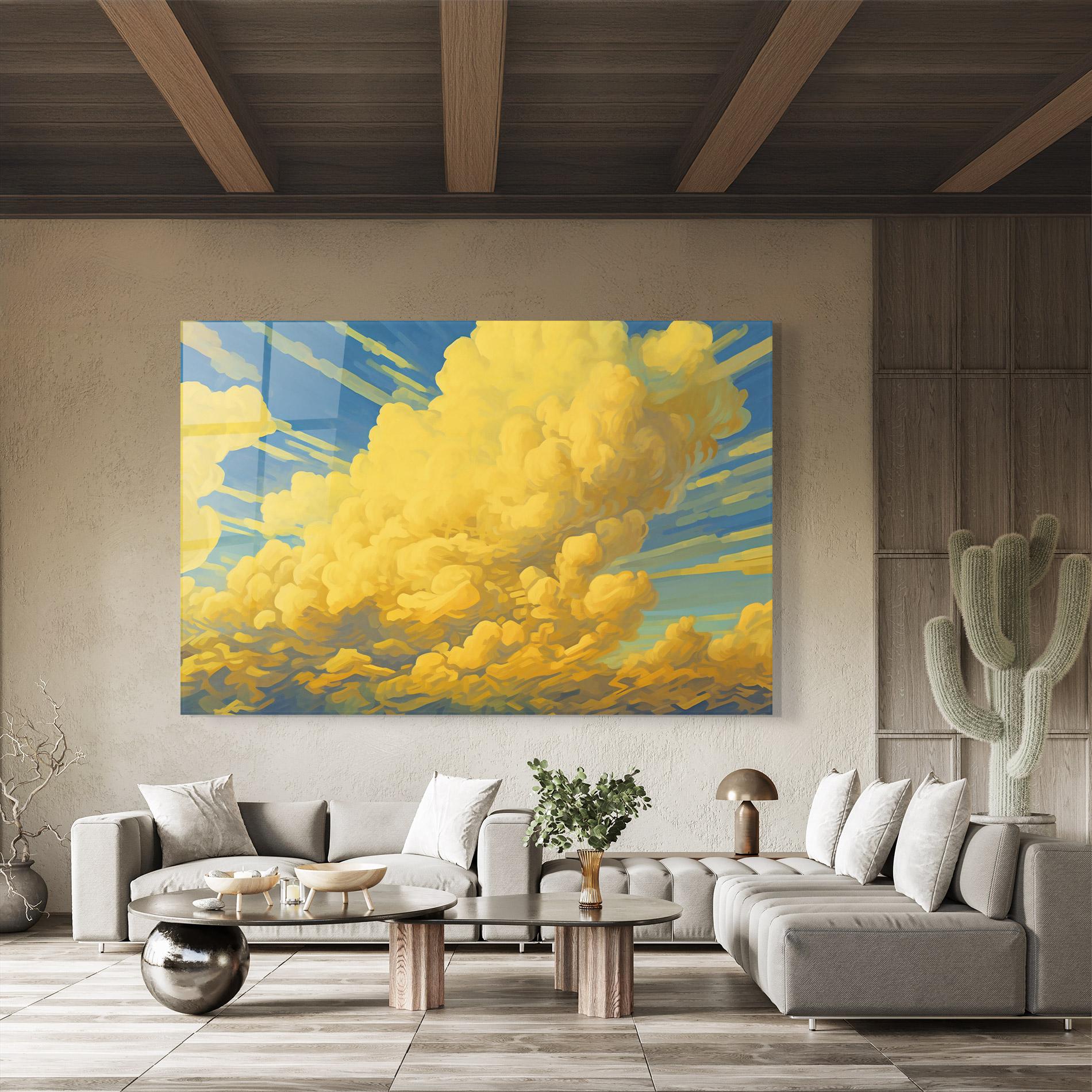 Glasbild Big Yellow Cloud Art mockup 8