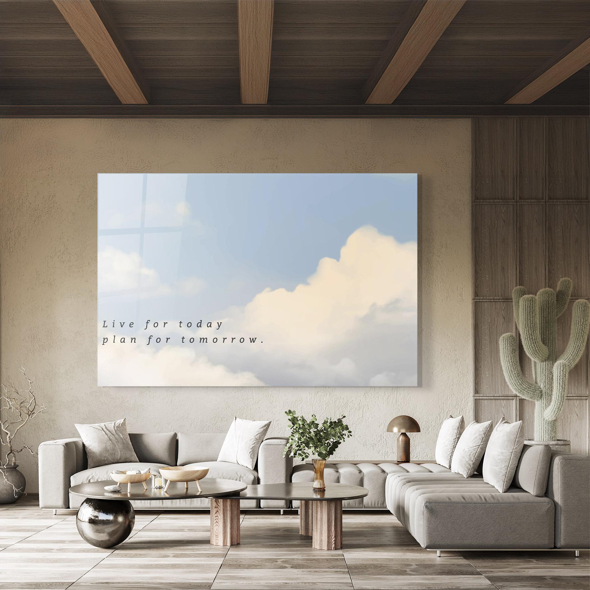 Glasbild Clouds Text Blue mockup 8