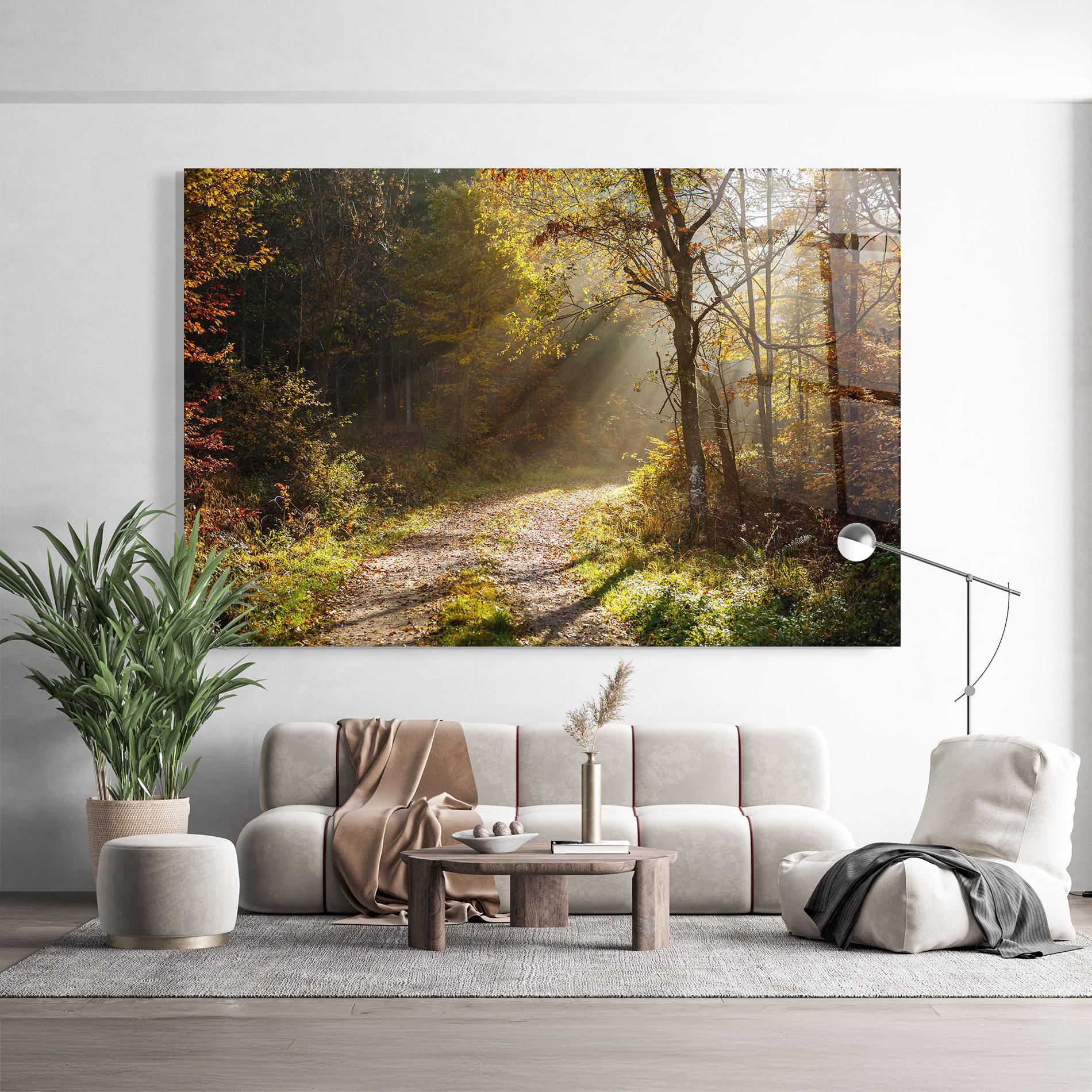 Glasbild Autumn Trees Sun mockup 9