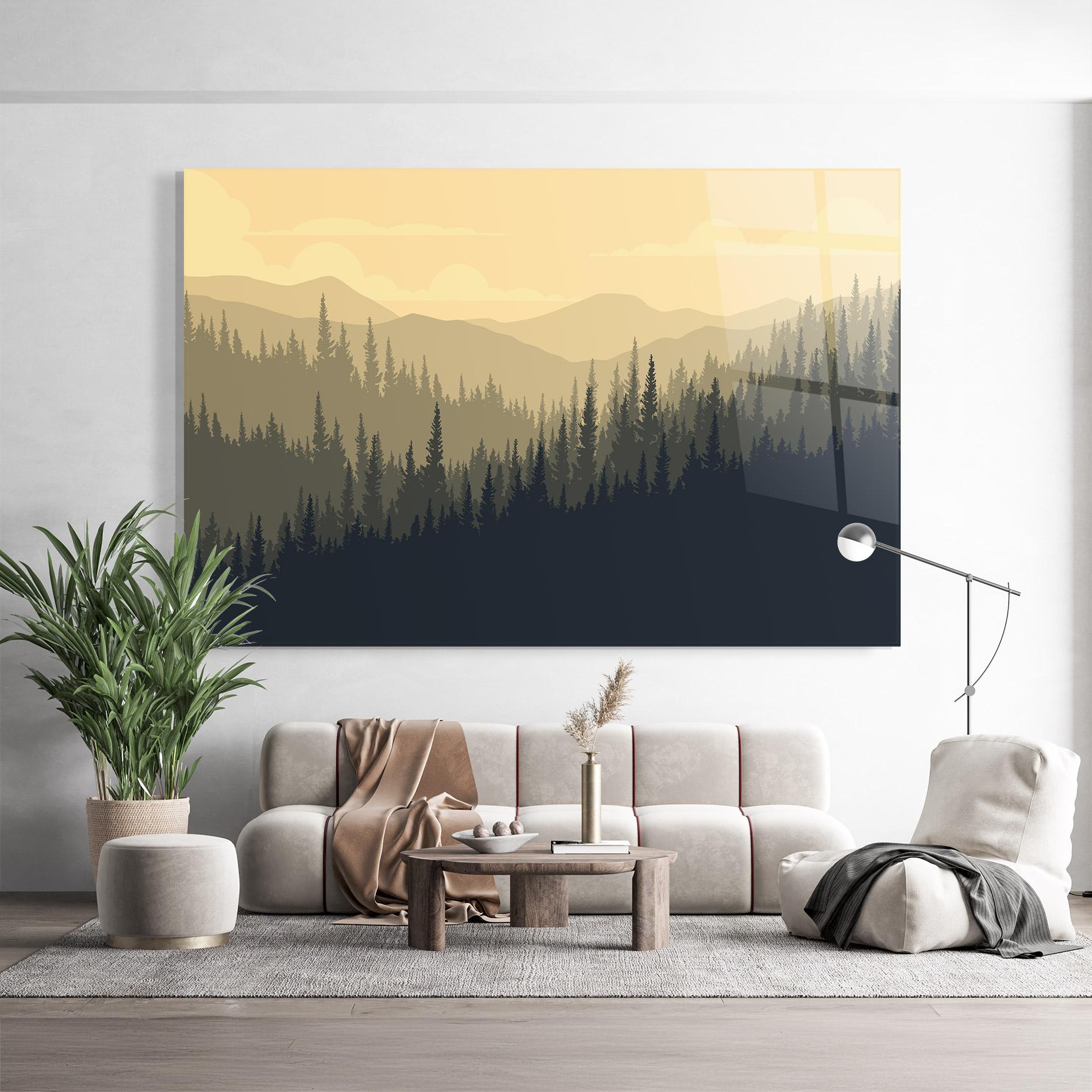 Glasbild Cream Foggy Forest mockup 9