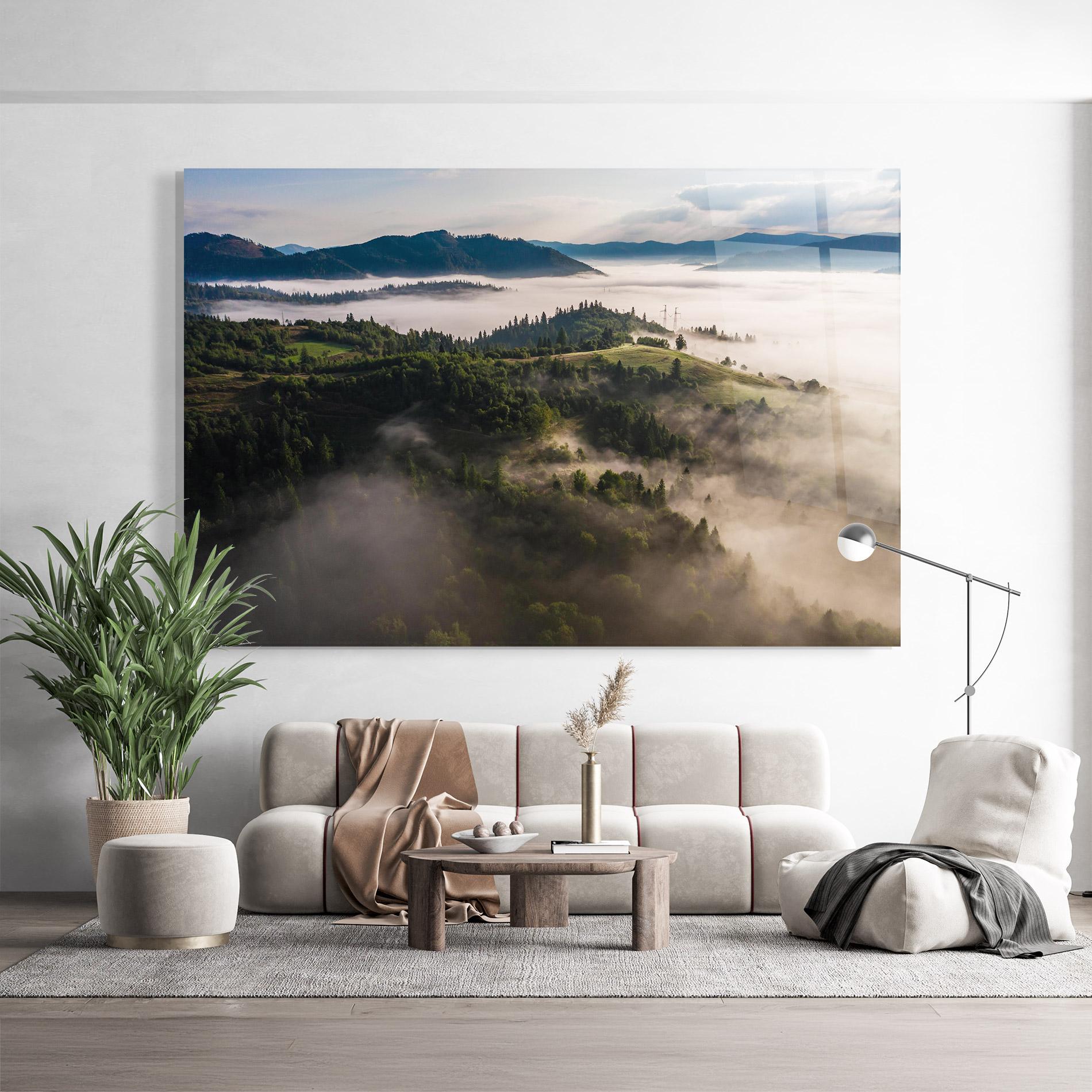 Glasbild Foggy Forest View mockup 9