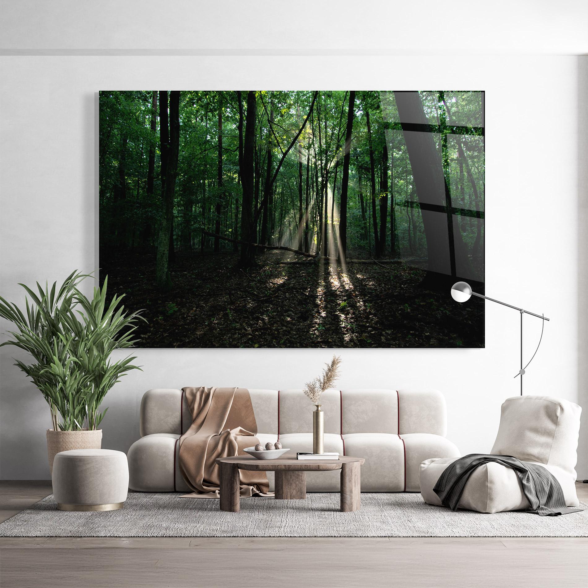 Glasbild Forest Sun Light mockup 9