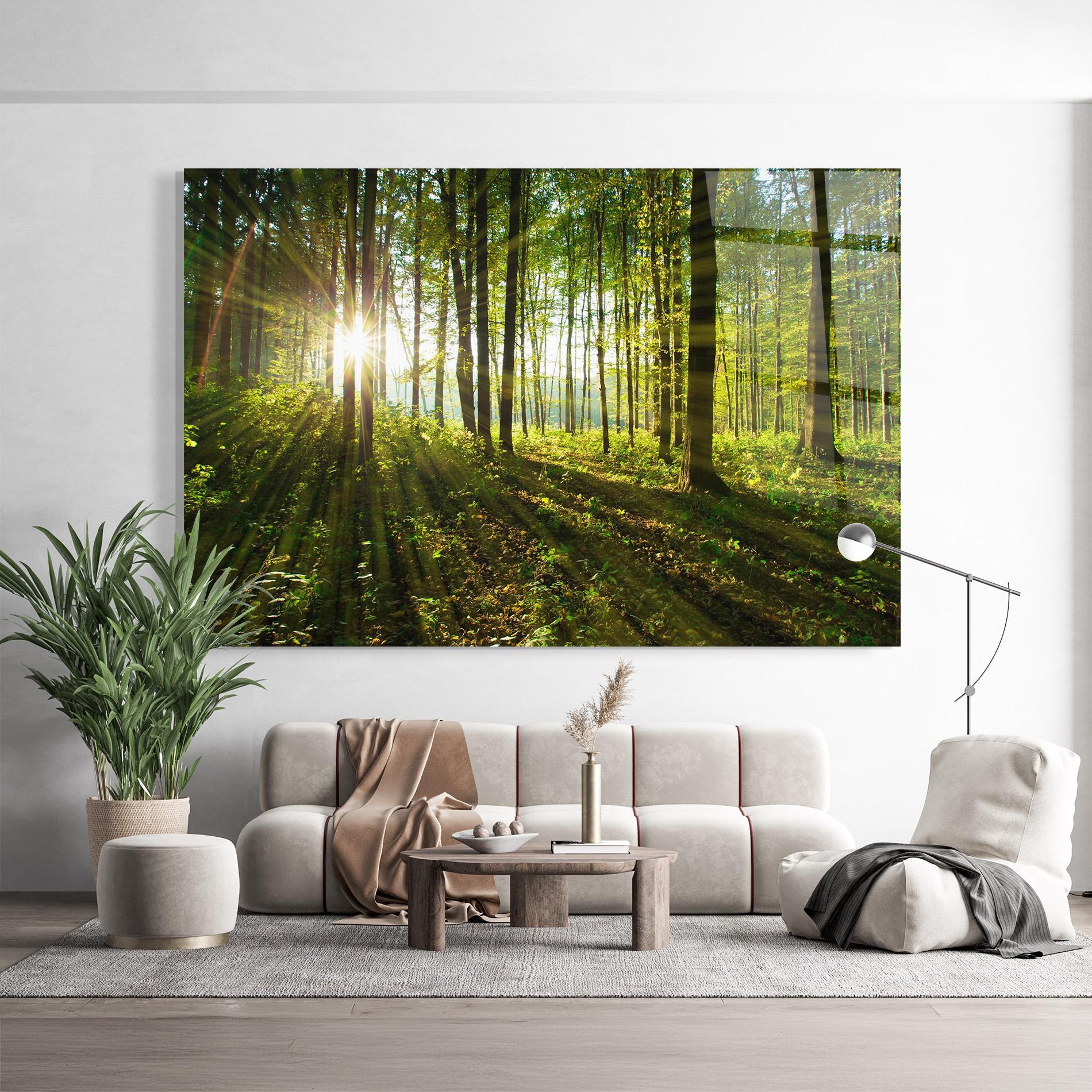 Glasbild Green Light Forest mockup 9