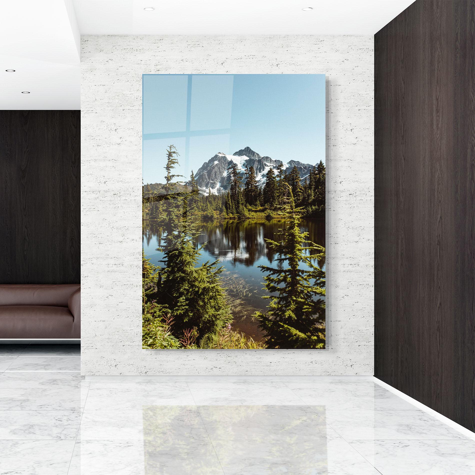 Glasbild Forest Snow Mountain mockup 9