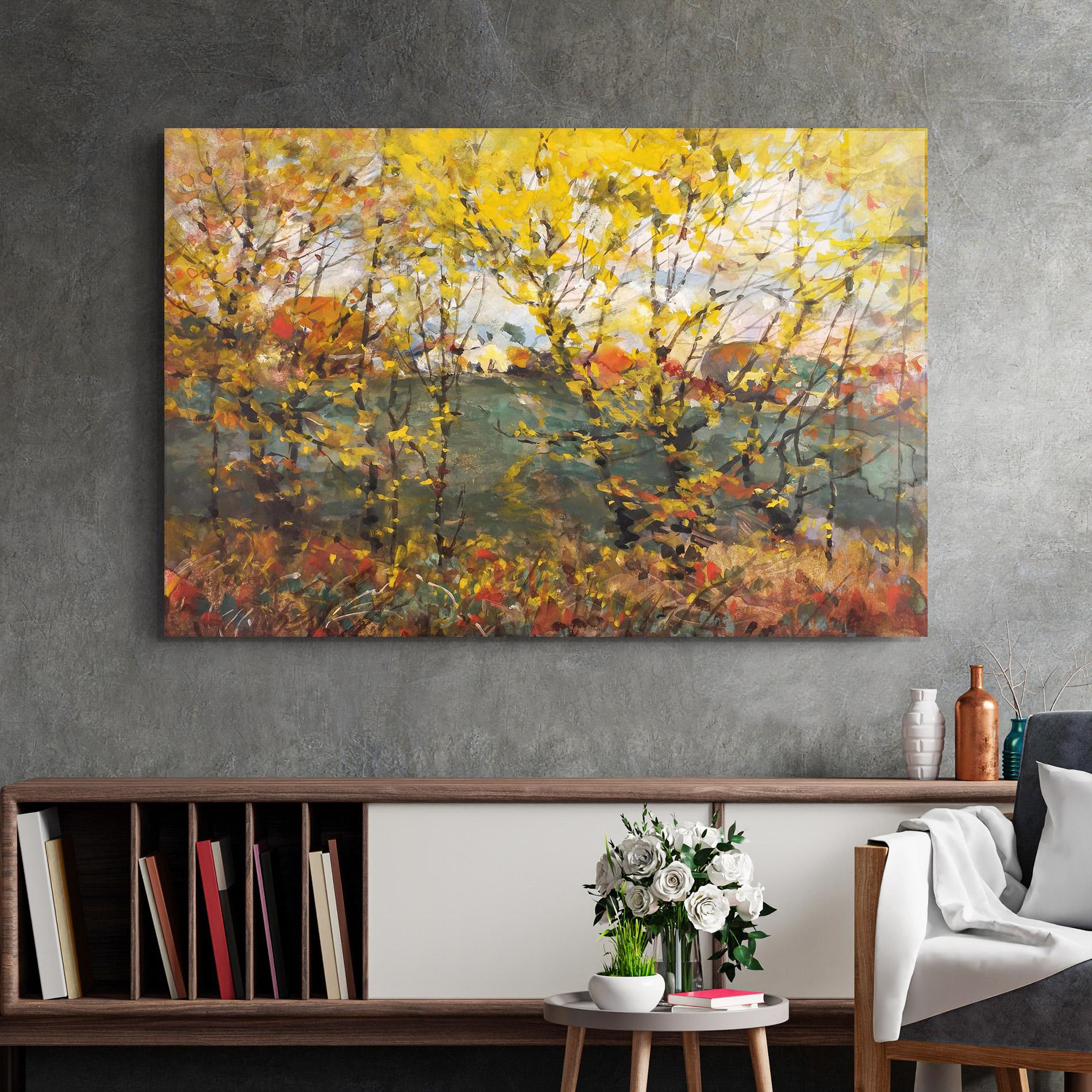 Glasbild Autumn Painting Tree mockup 2