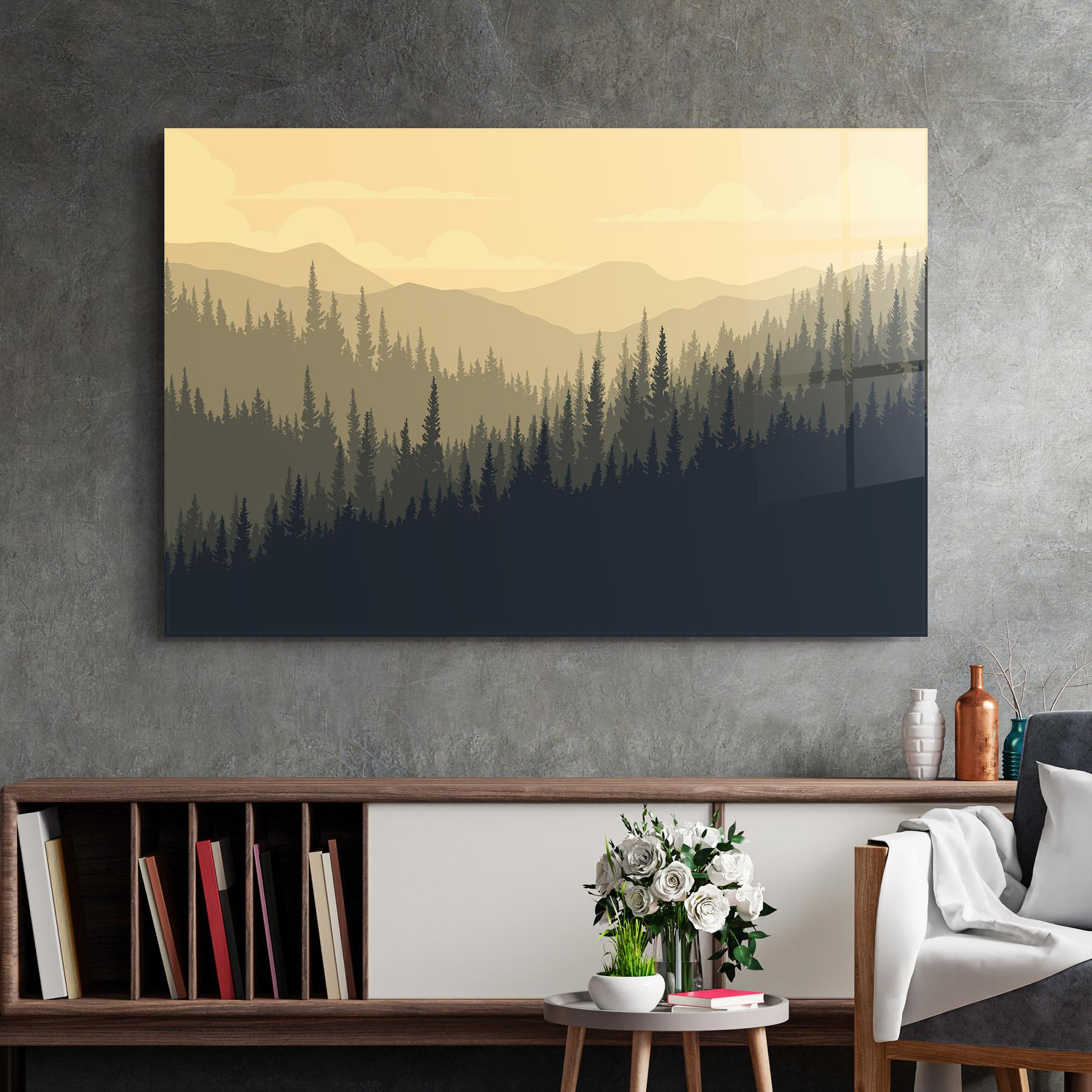 Glasbild Cream Foggy Forest mockup 2