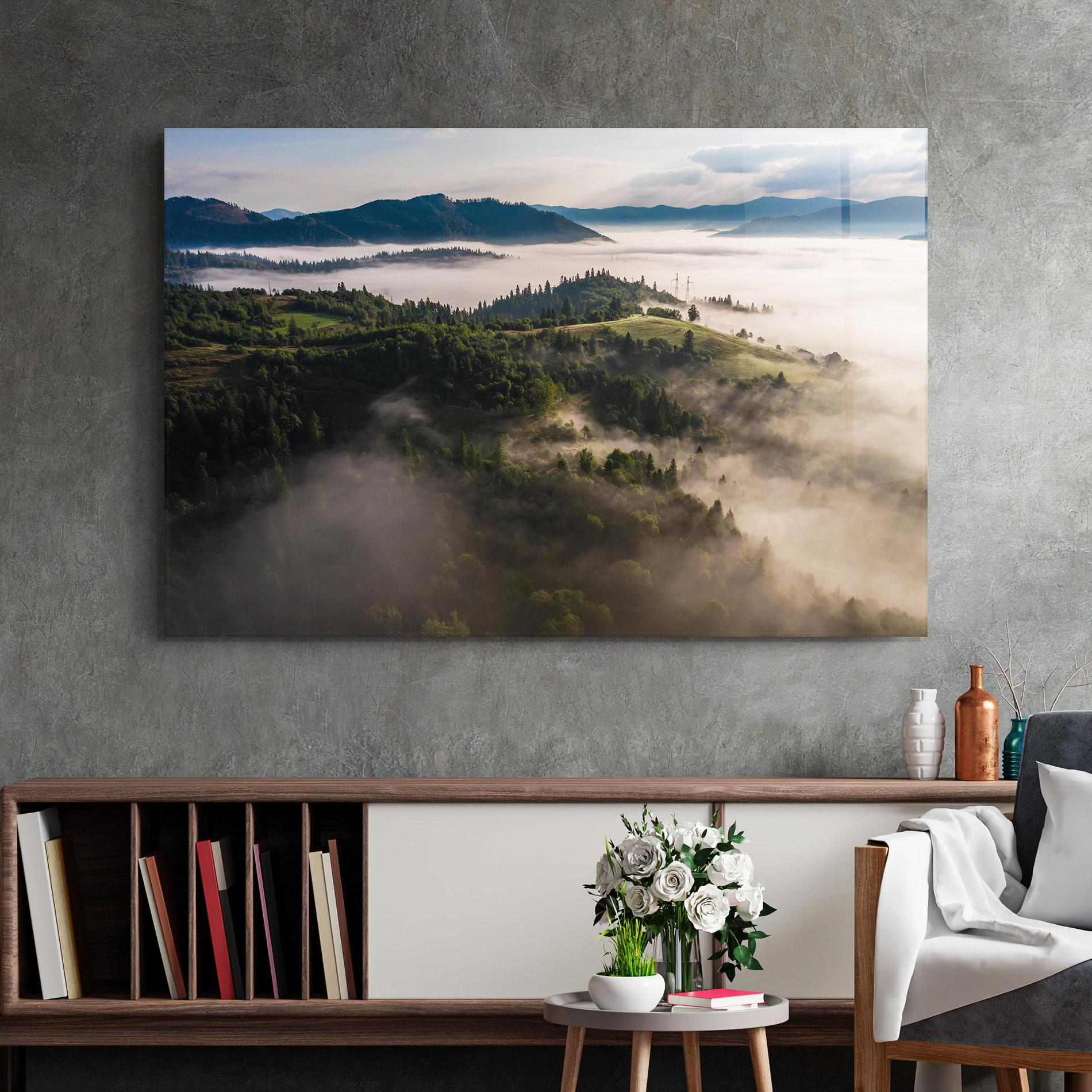 Glasbild Foggy Forest View mockup 2