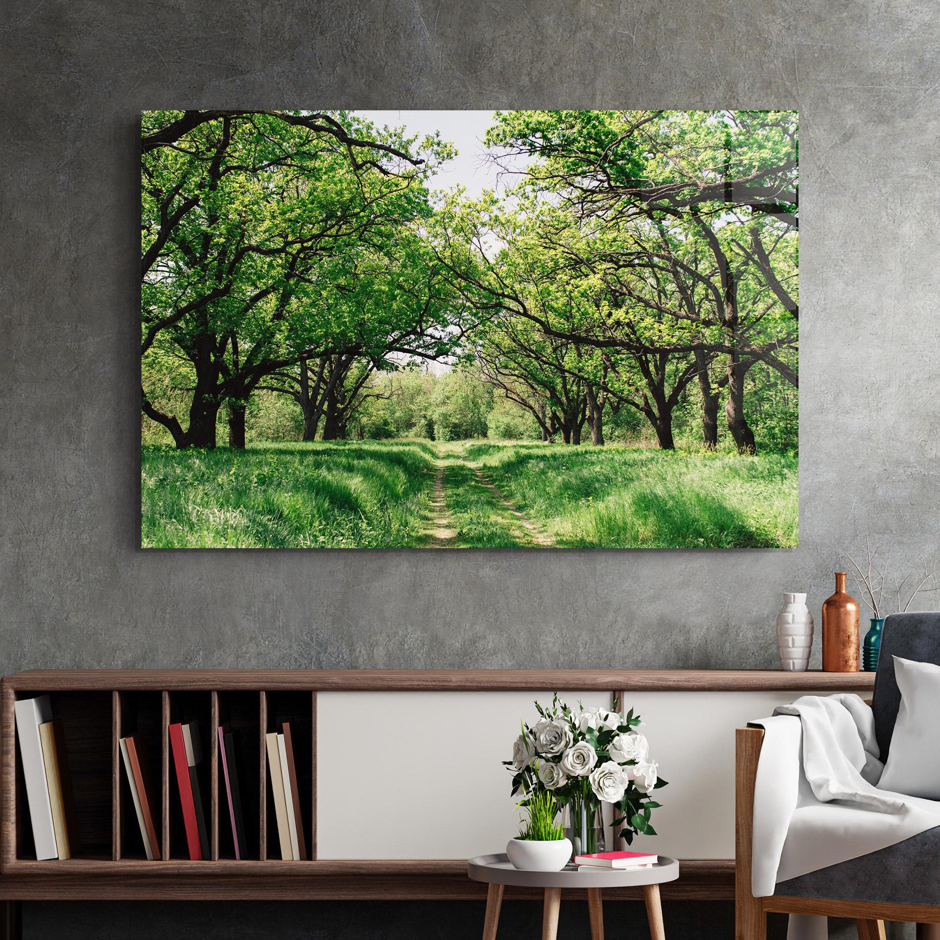 Glasbild Forest Green Path mockup 2