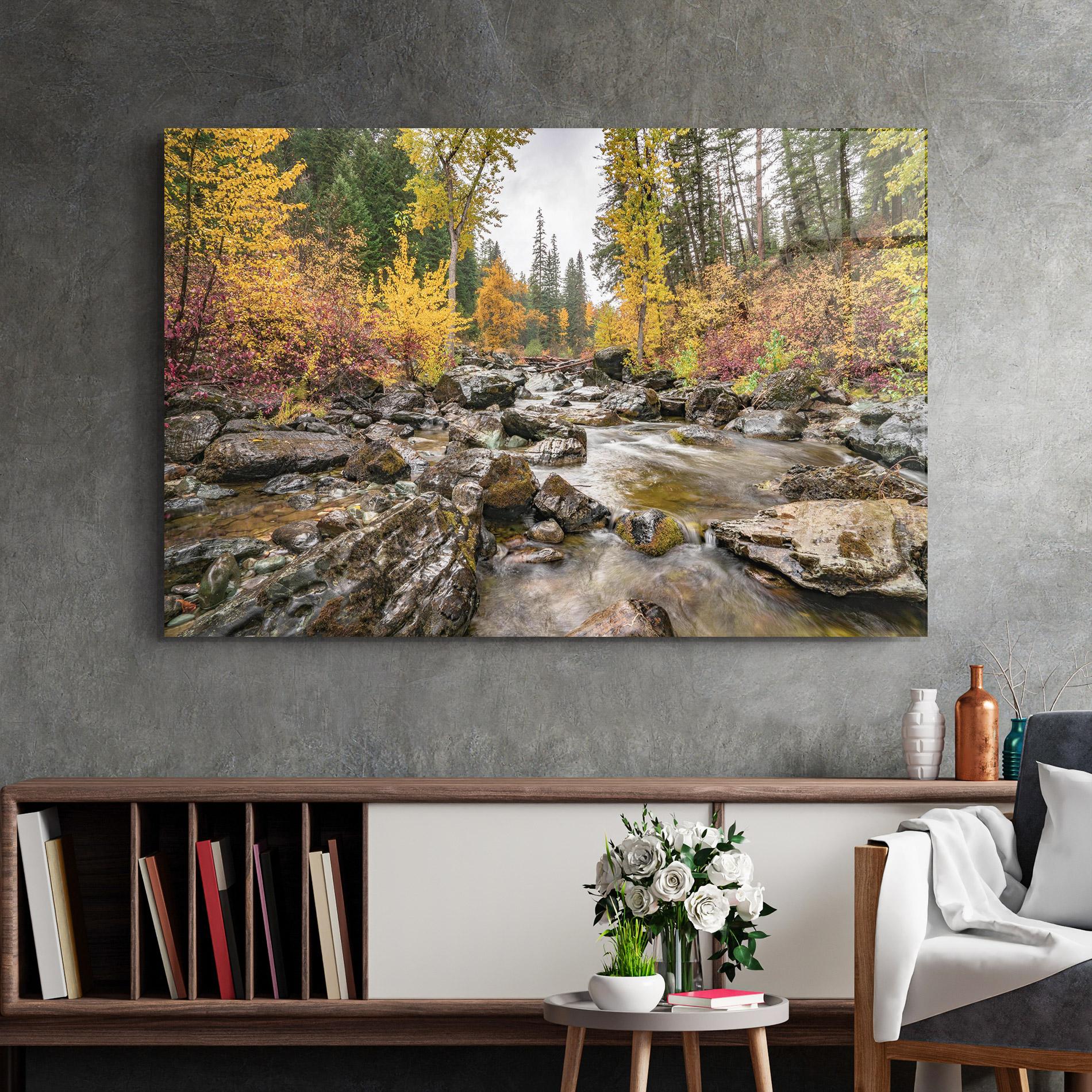 Glasbild Forest Lake Rocks mockup 2