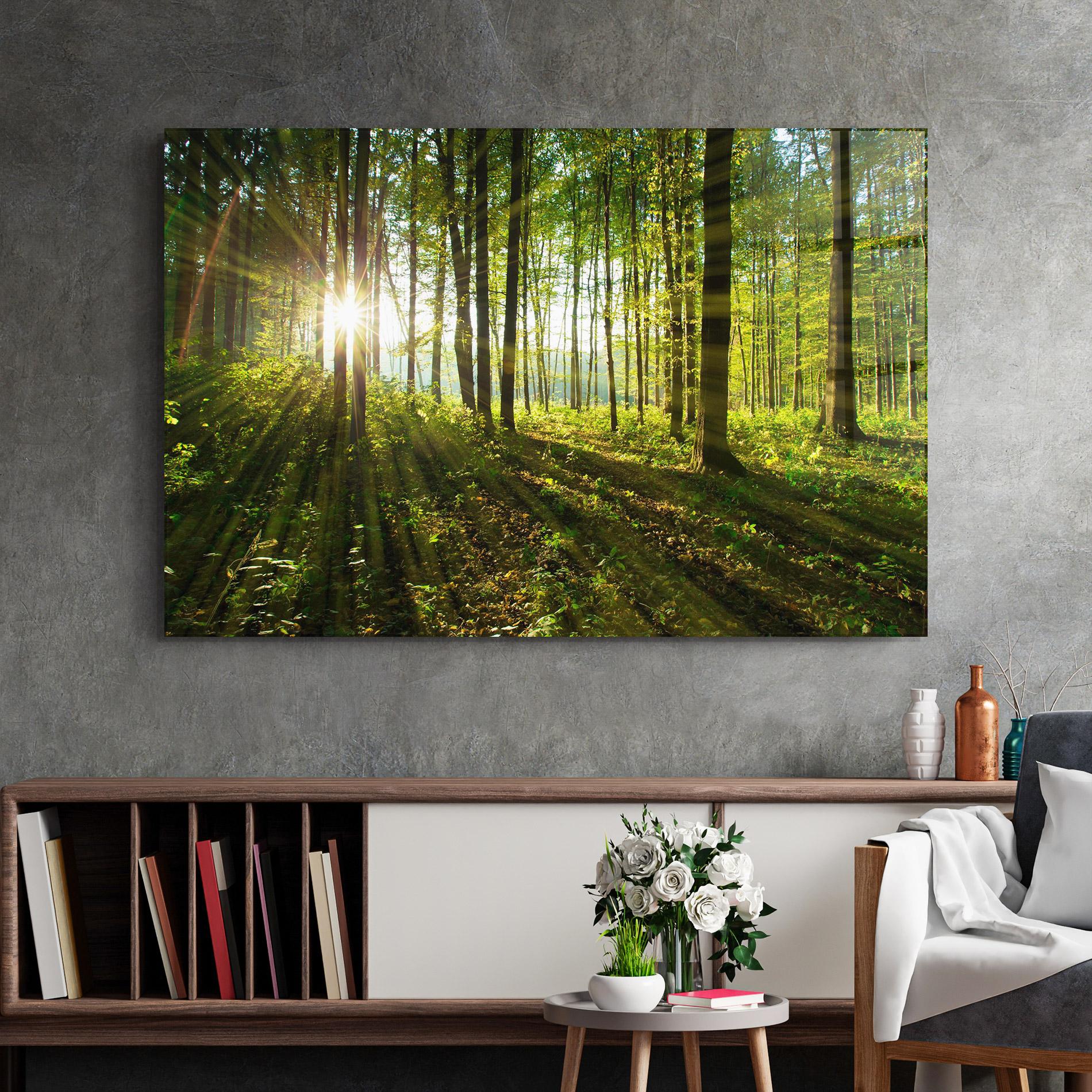 Glasbild Green Light Forest mockup 2
