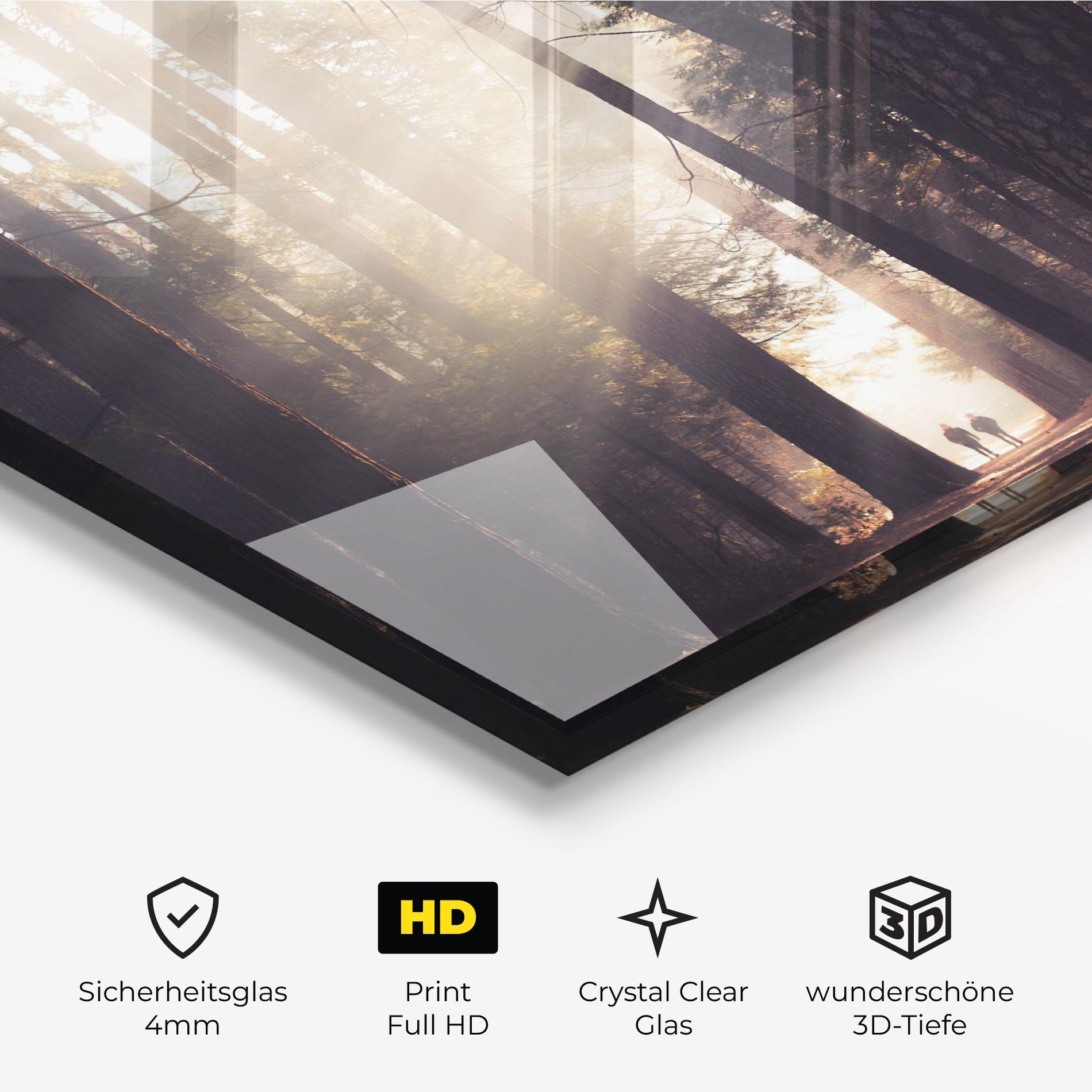 Glasbild Foggy Couple Forest mockup 3