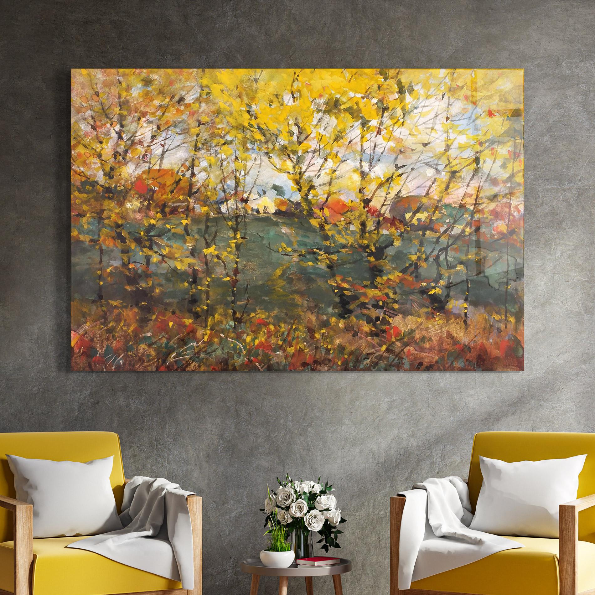 Glasbild Autumn Painting Tree mockup 4