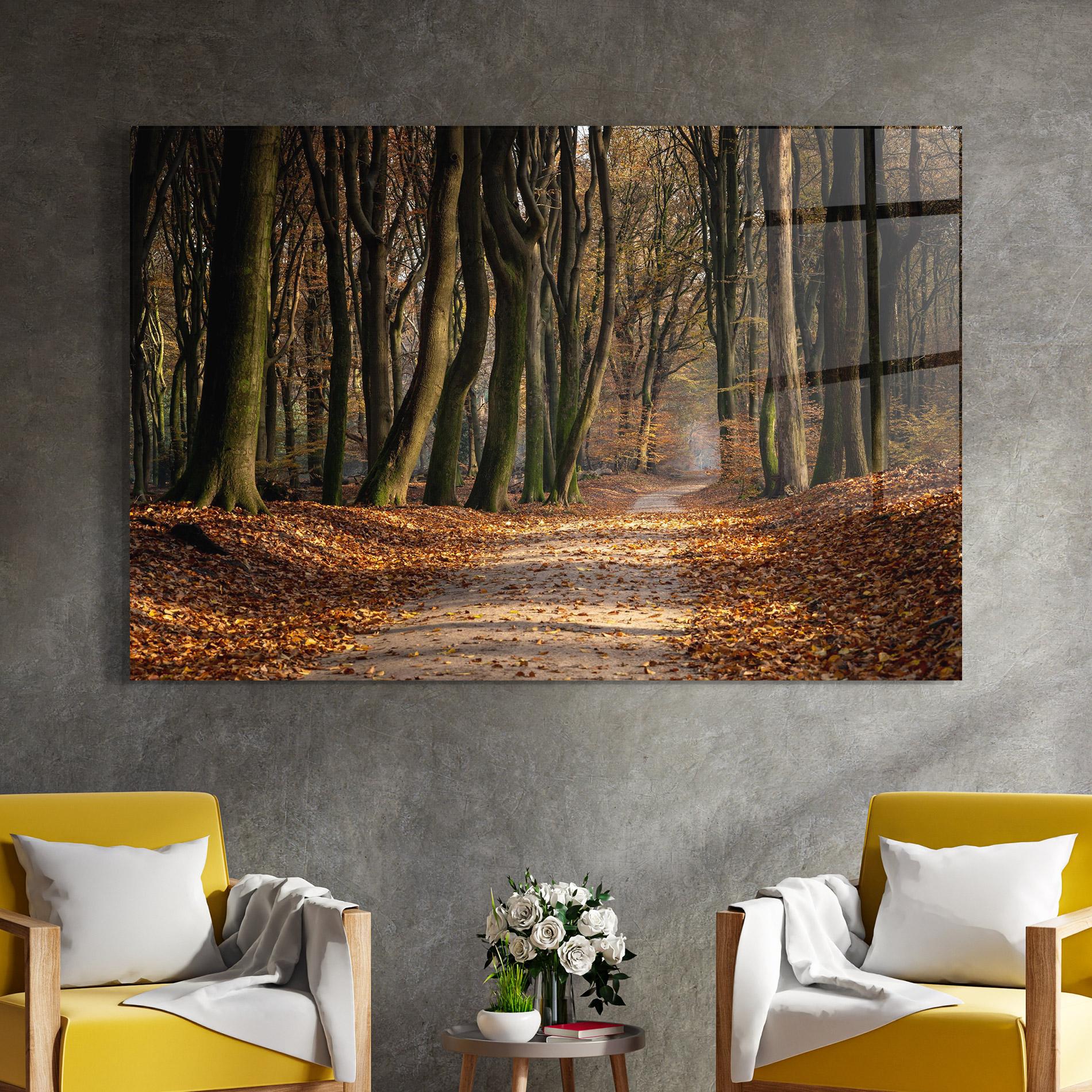 Glasbild Autumn Path Forest mockup 4