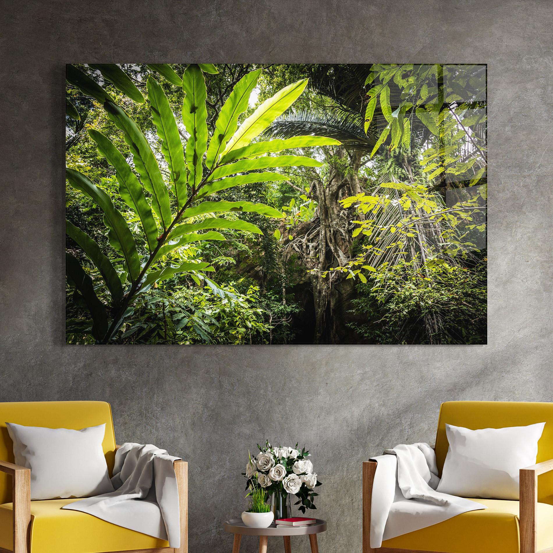 Glasbild Big Leaf Forest mockup 4