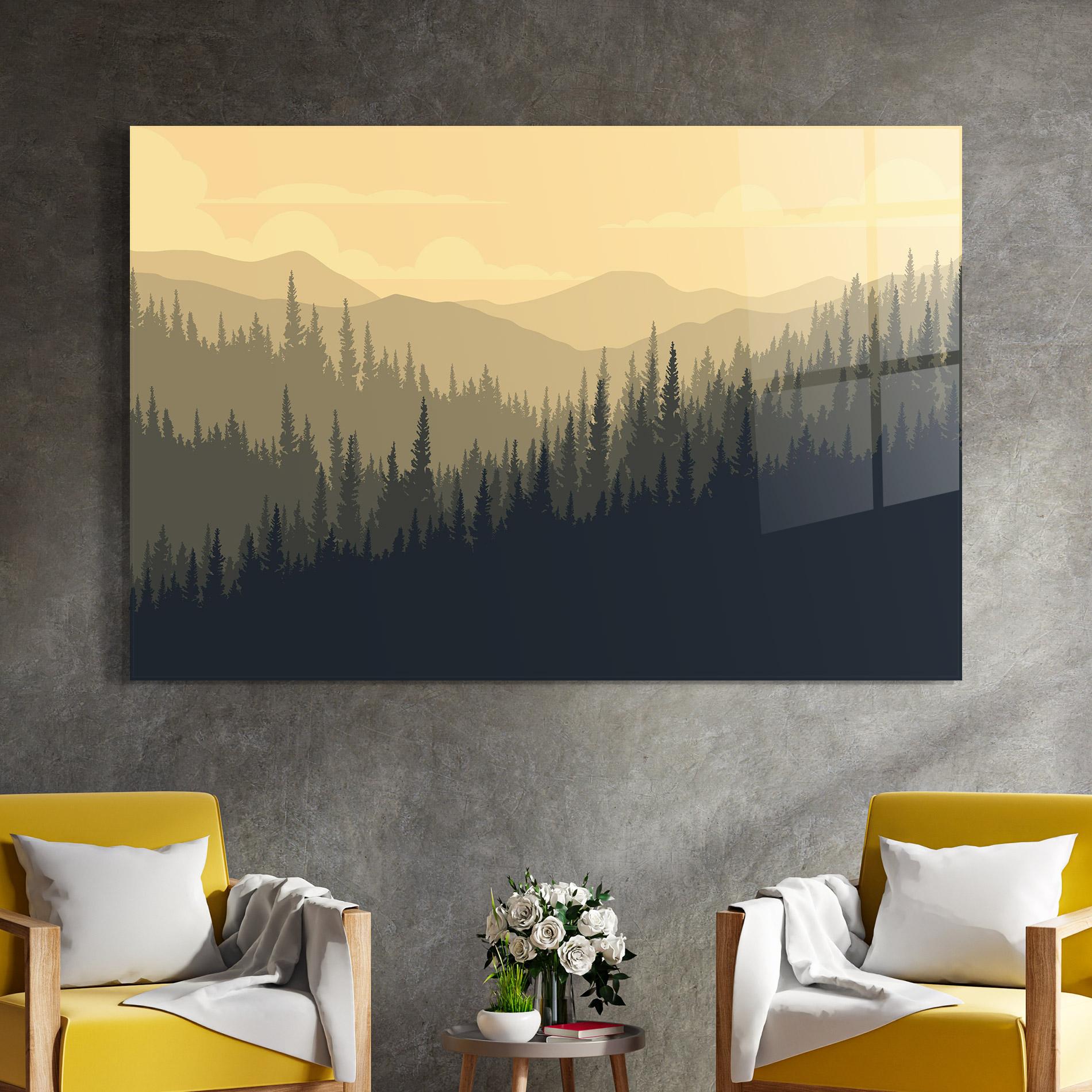 Glasbild Cream Foggy Forest mockup 4