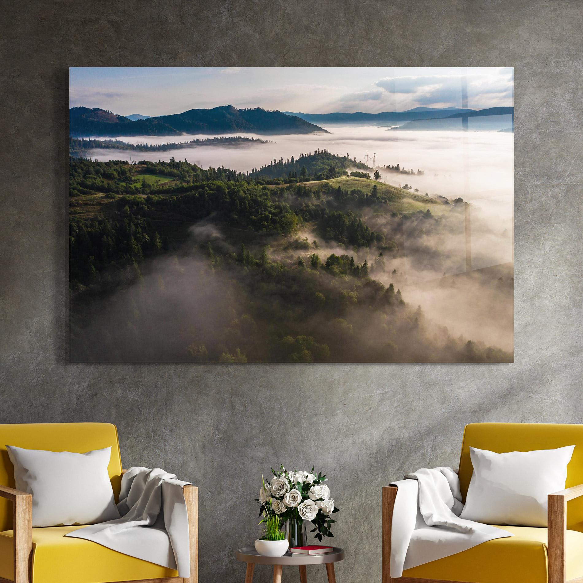 Glasbild Foggy Forest View mockup 4