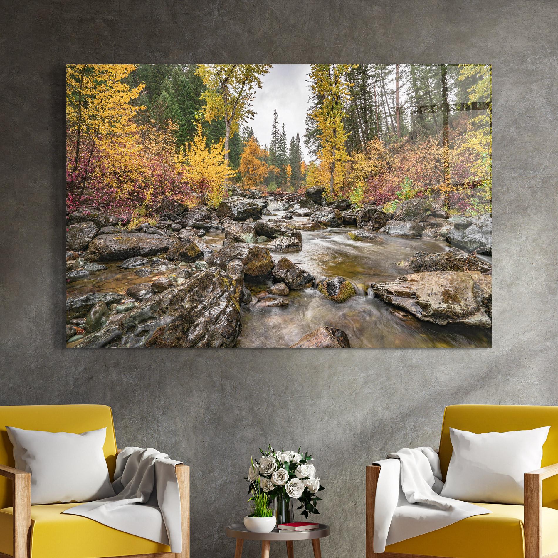Glasbild Forest Lake Rocks mockup 4