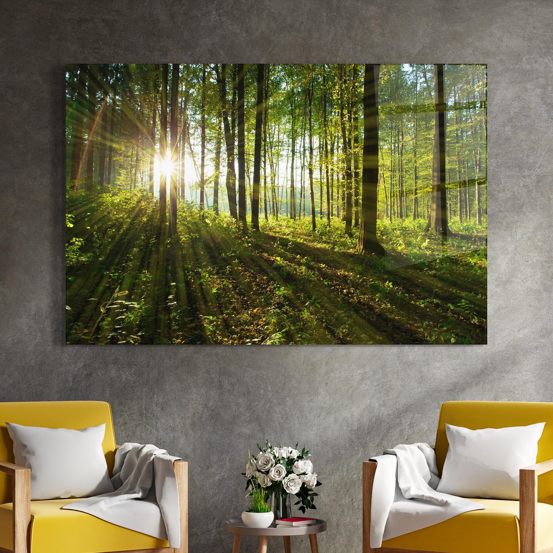 Glasbild Green Light Forest mockup 4