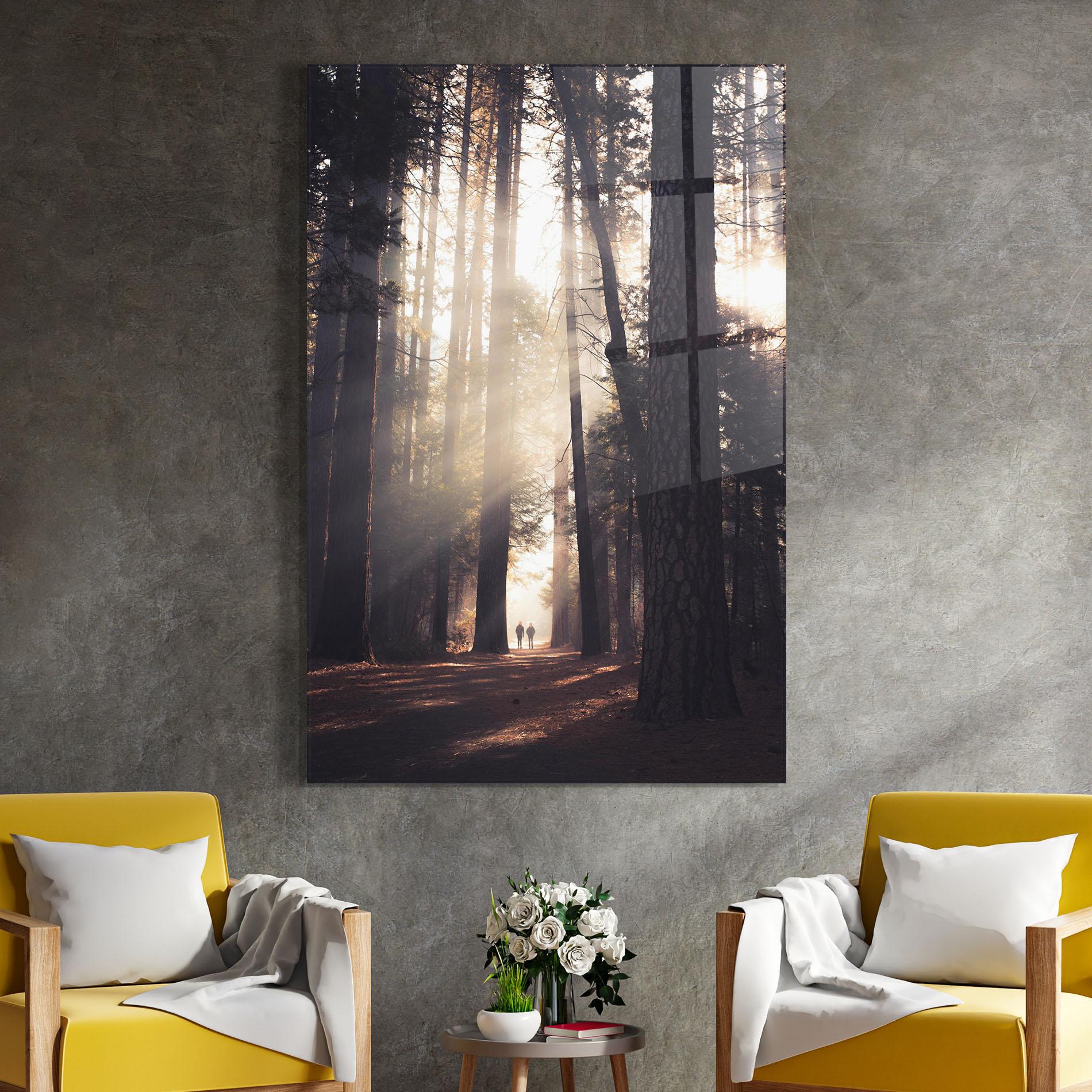 Glasbild Foggy Couple Forest mockup 4