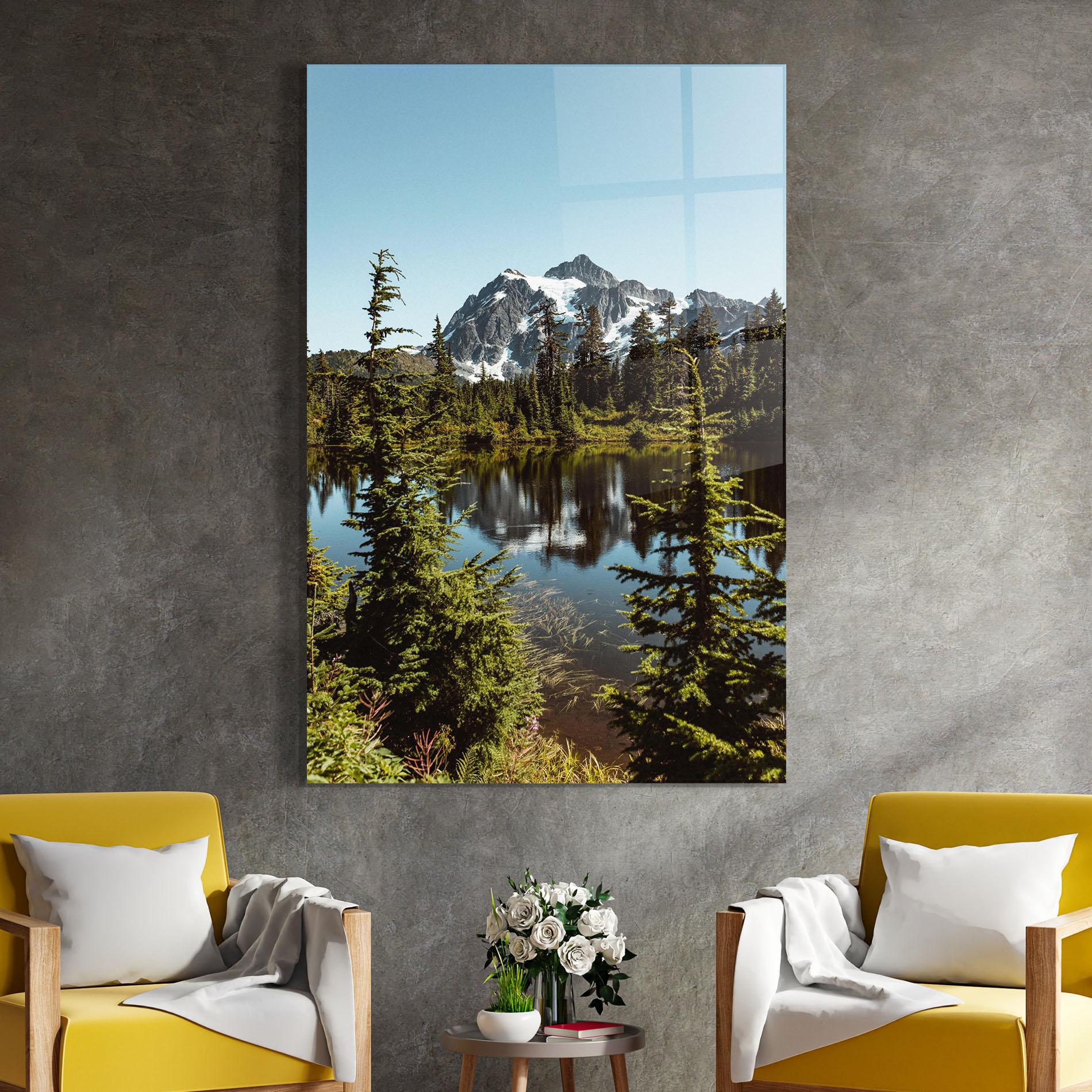 Glasbild Forest Snow Mountain mockup 4