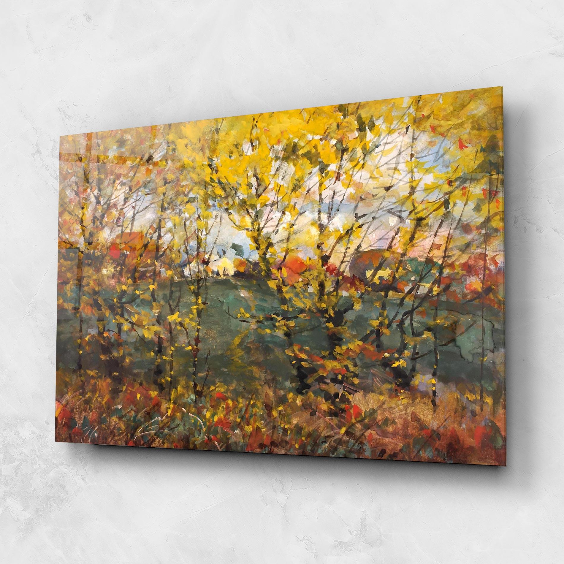 Glasbild Autumn Painting Tree mockup 1