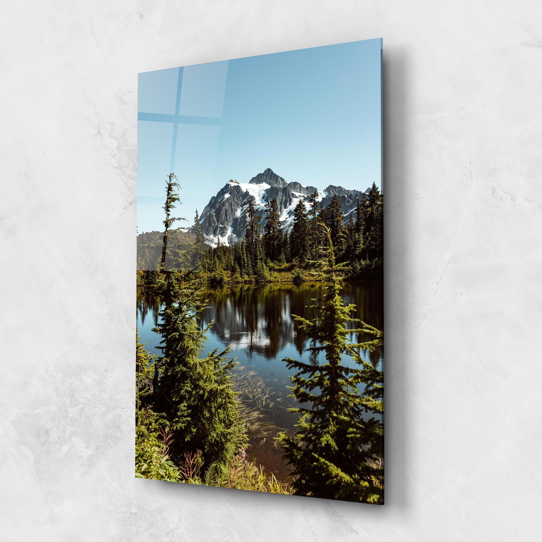 Glasbild Forest Snow Mountain mockup 1