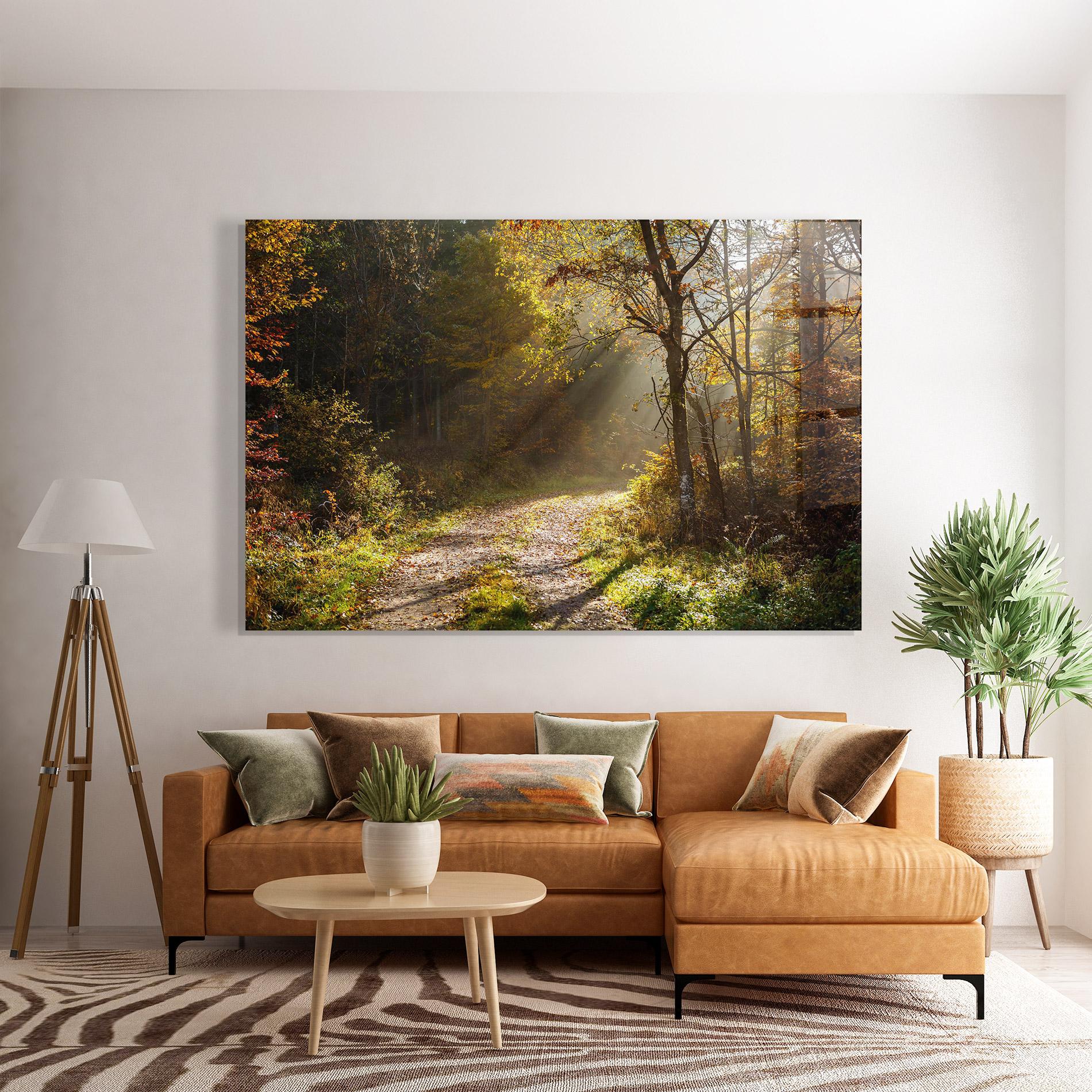 Glasbild Autumn Trees Sun mockup 7