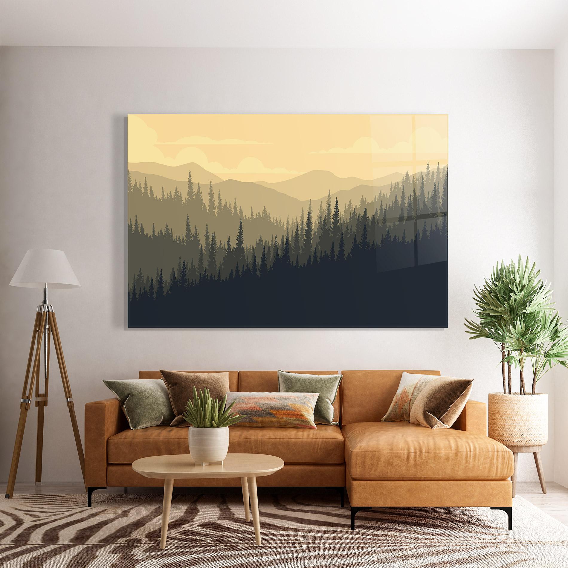 Glasbild Cream Foggy Forest mockup 7