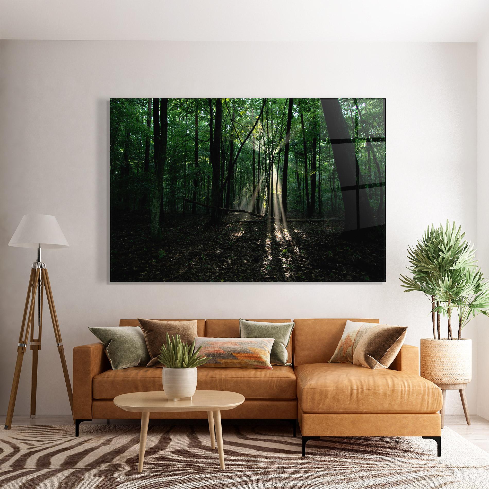 Glasbild Forest Sun Light mockup 7