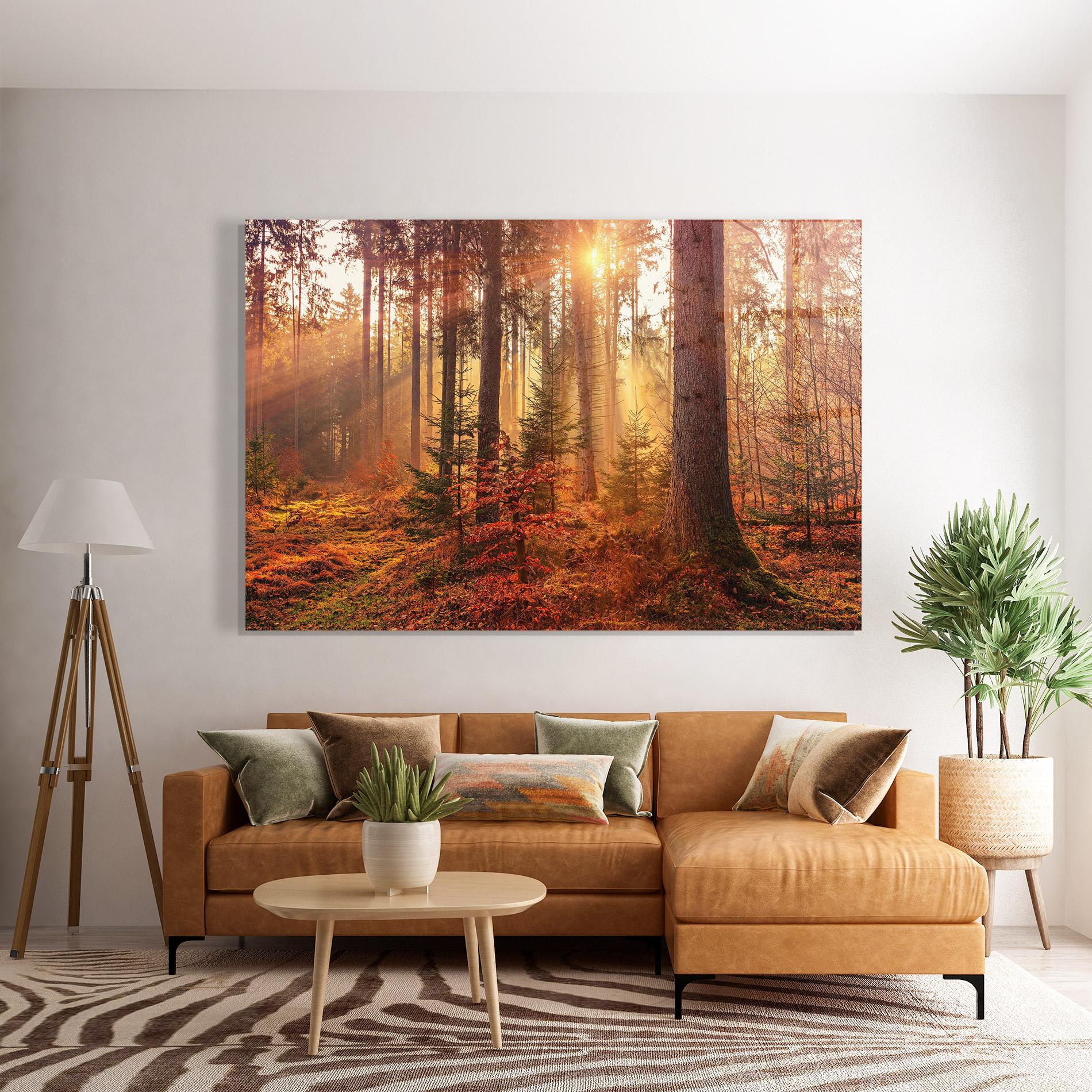 Glasbild Orange Light Forest mockup 7