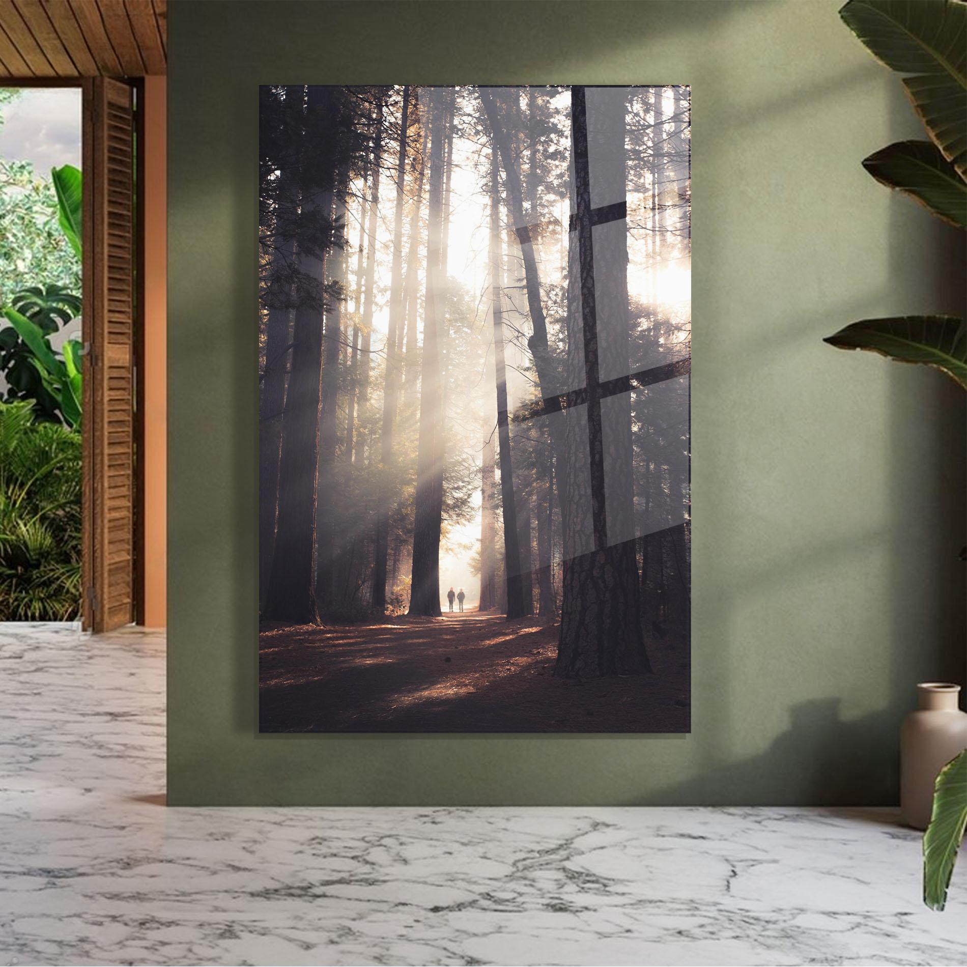 Glasbild Foggy Couple Forest mockup 7