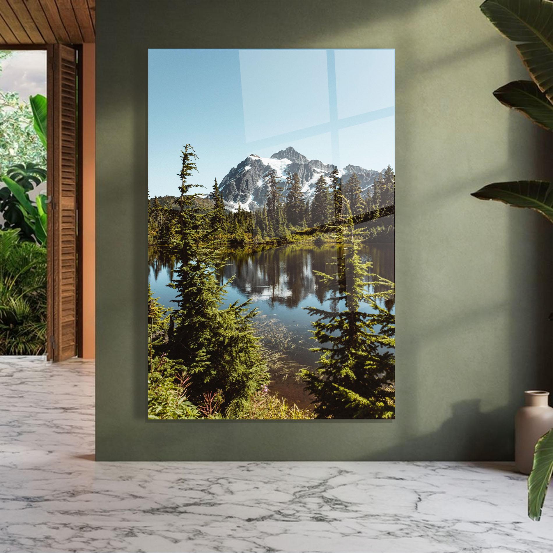 Glasbild Forest Snow Mountain mockup 7