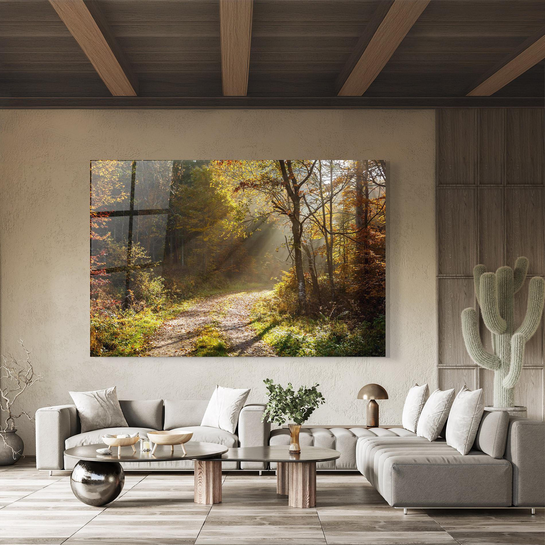 Glasbild Autumn Trees Sun mockup 8