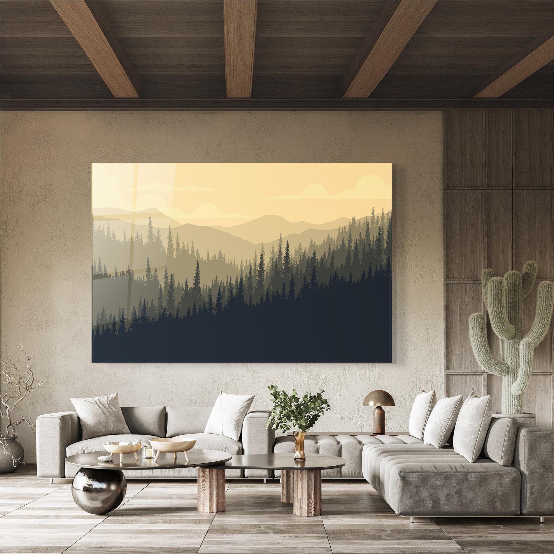 Glasbild Cream Foggy Forest mockup 8