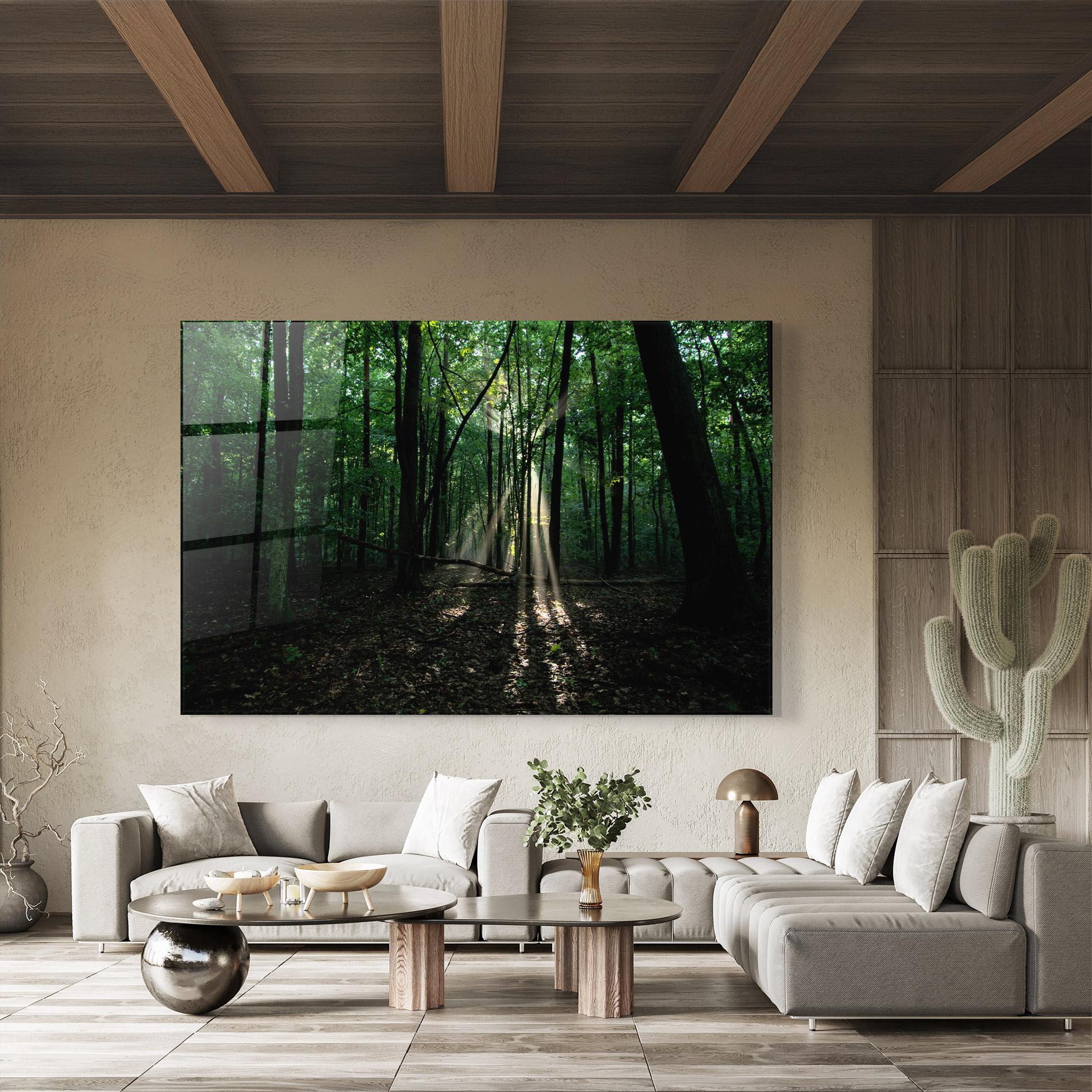 Glasbild Forest Sun Light mockup 8