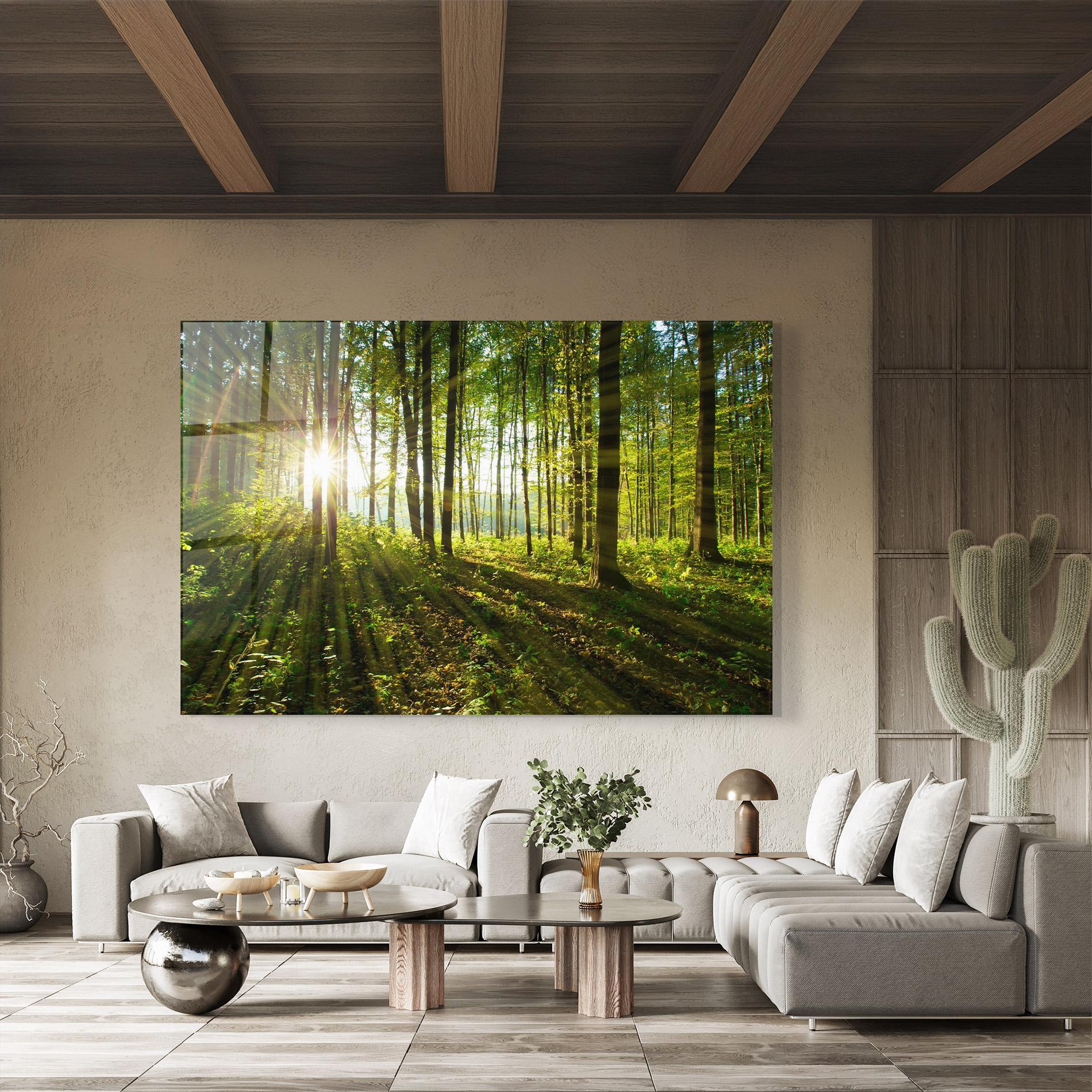 Glasbild Green Light Forest mockup 8