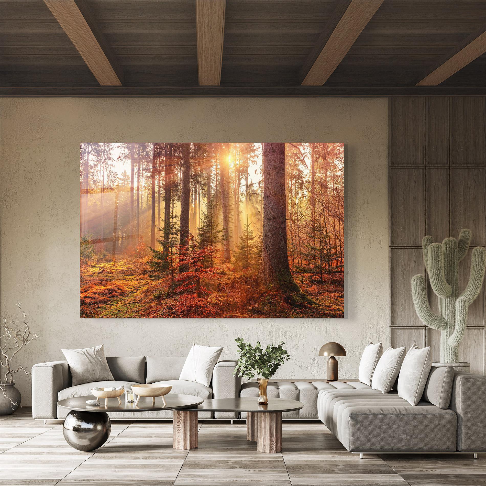 Glasbild Orange Light Forest mockup 8