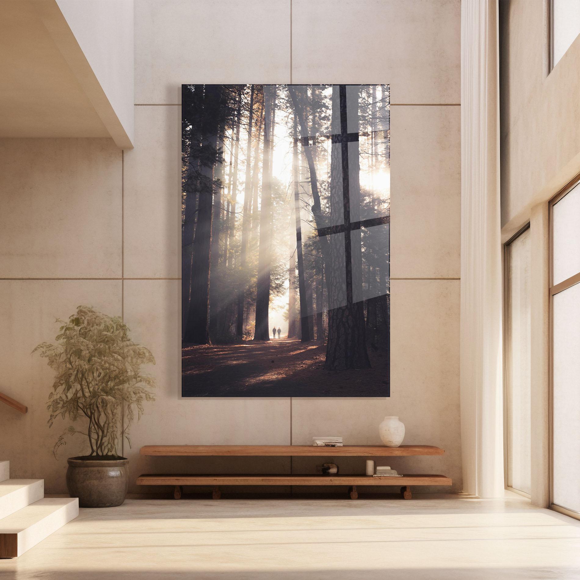 Glasbild Foggy Couple Forest mockup 8