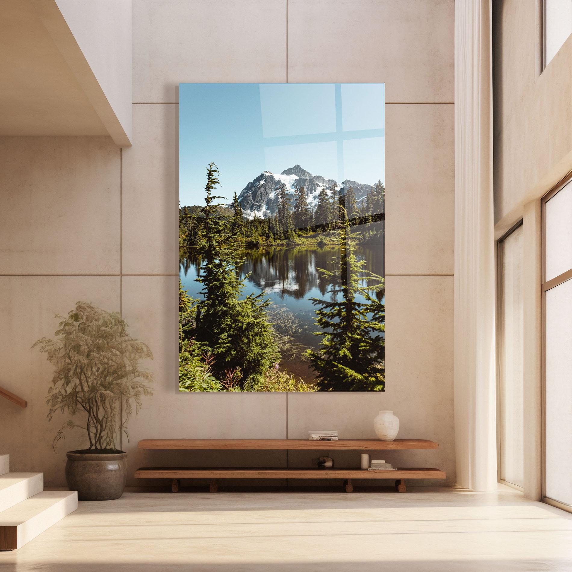 Glasbild Forest Snow Mountain mockup 8