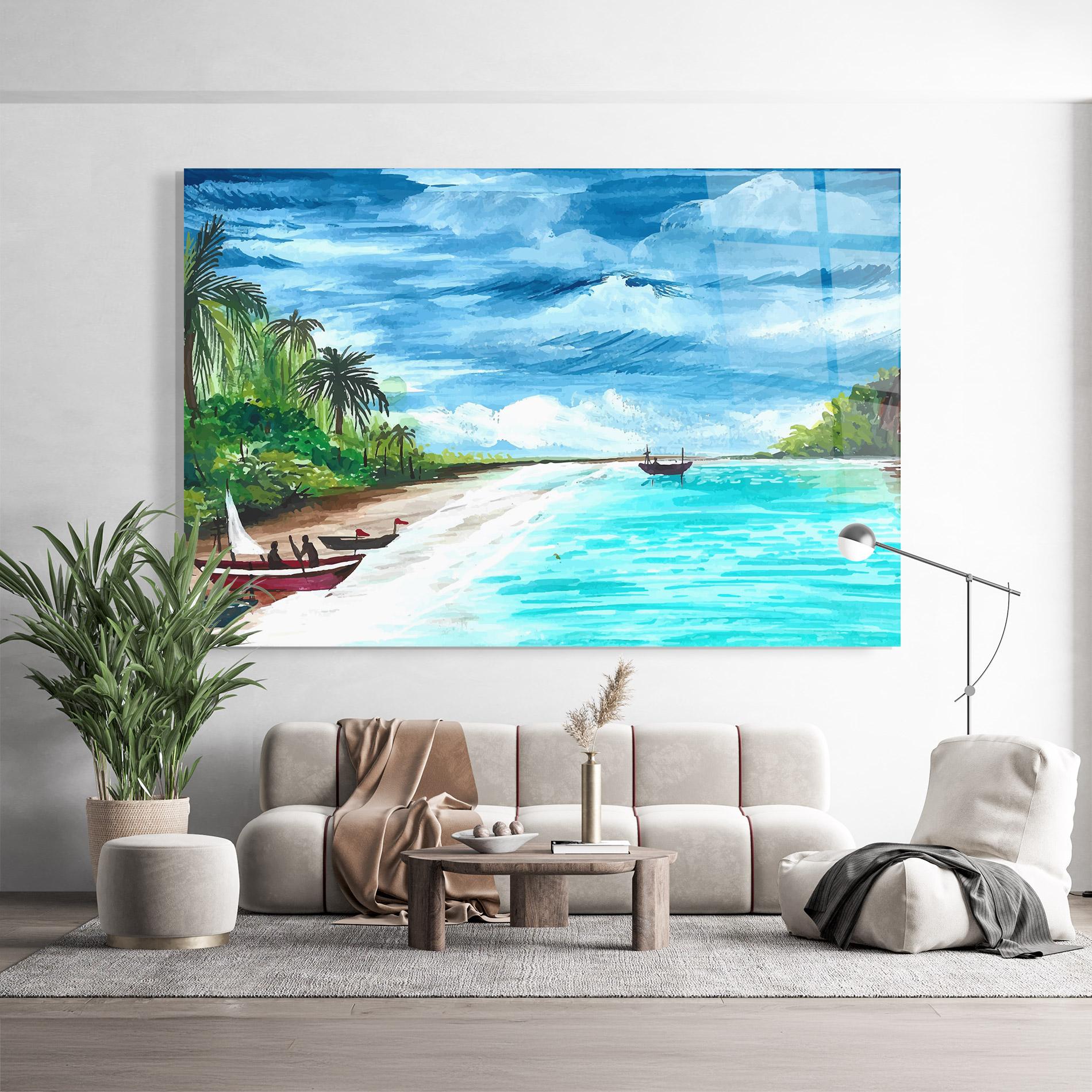 Glasbild Beach Painting Art mockup 9