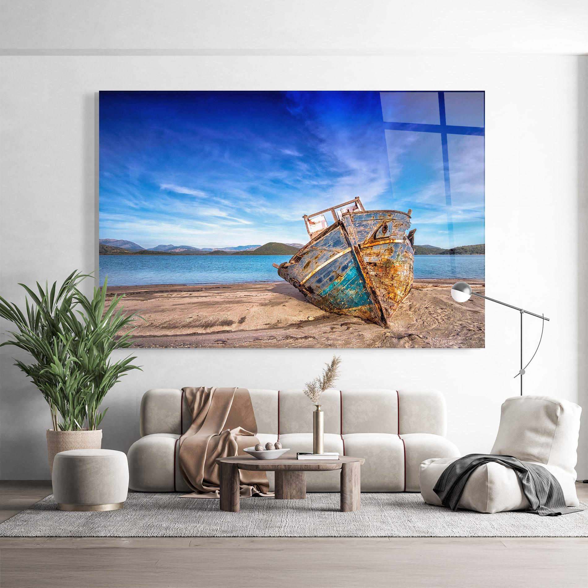 Glasbild Boat Blue Sky mockup 9