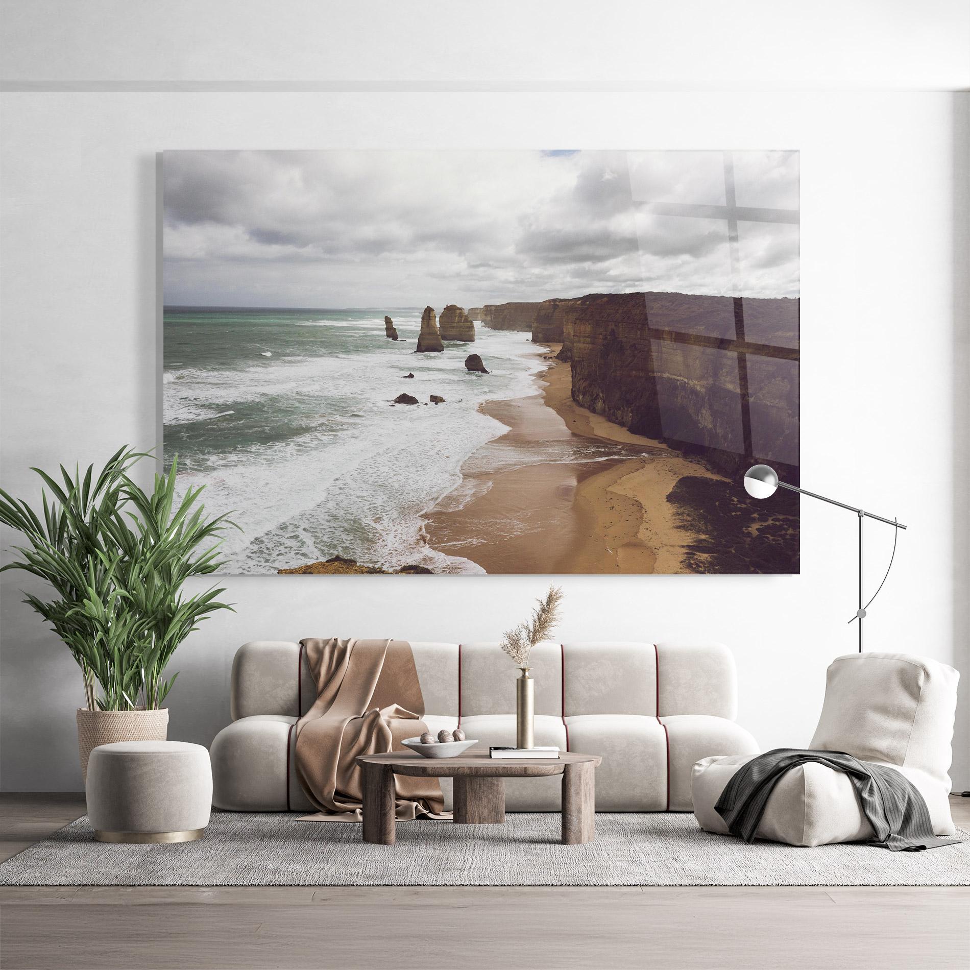 Glasbild Grey Clouds Beach mockup 9