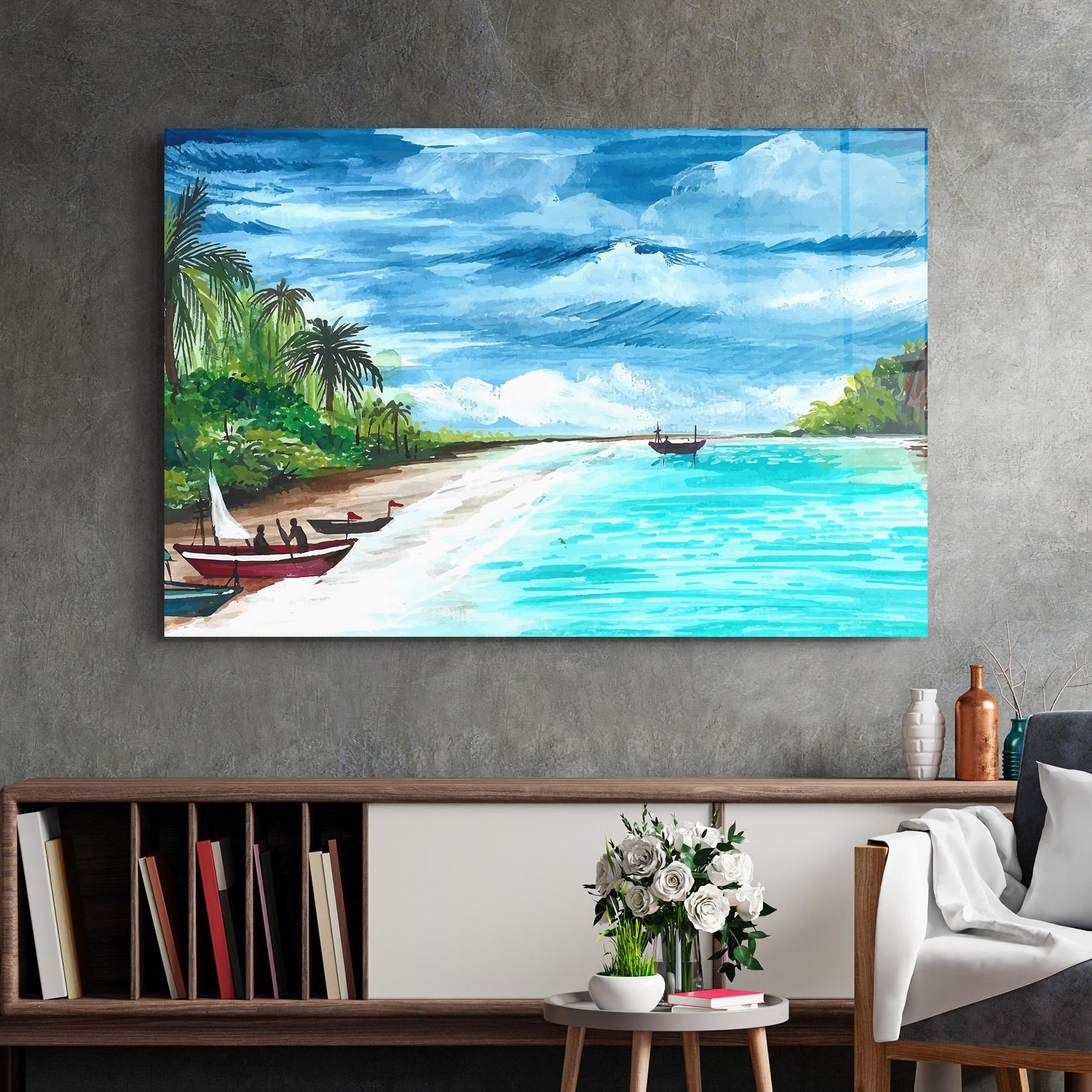 Glasbild Beach Painting Art mockup 2