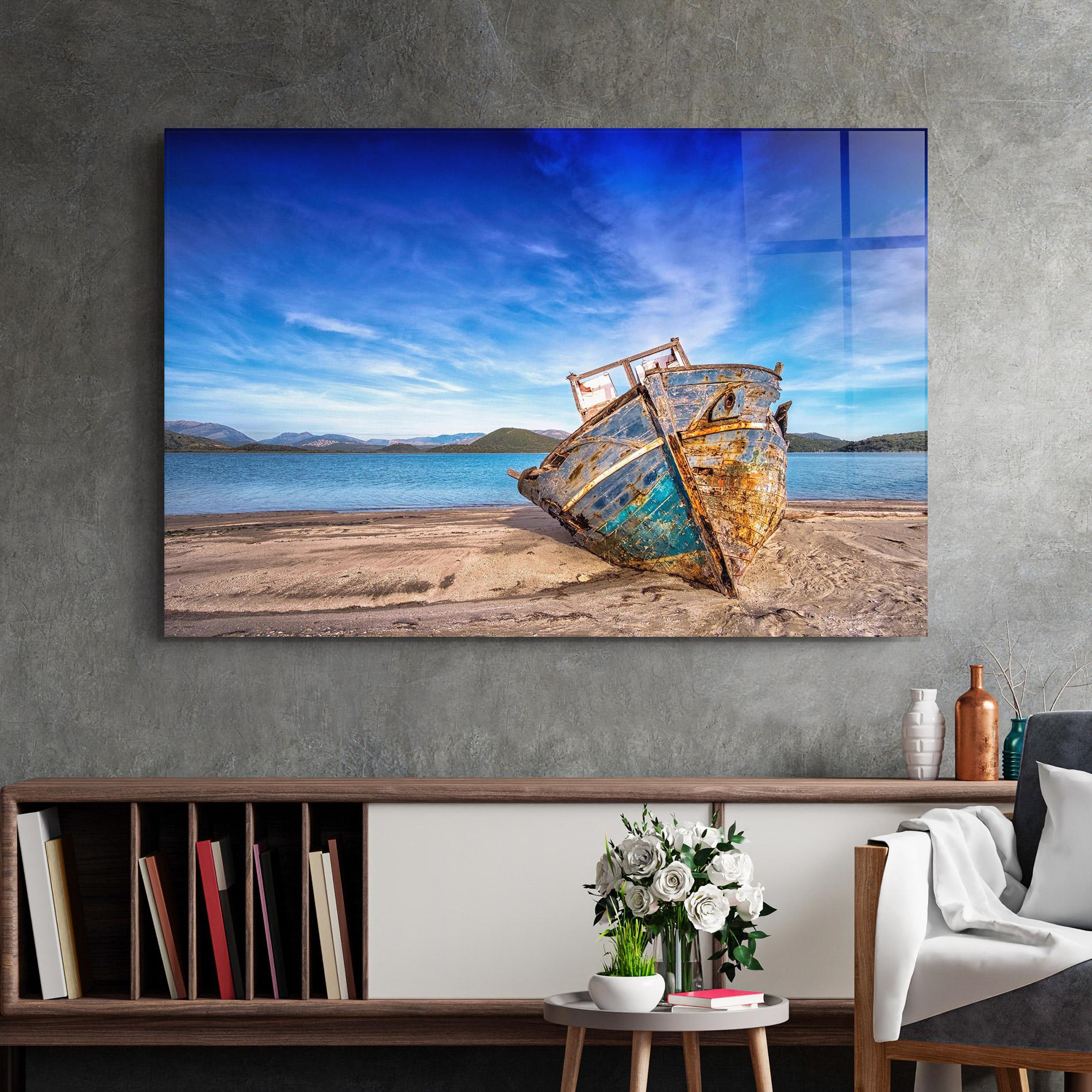 Glasbild Boat Blue Sky mockup 2