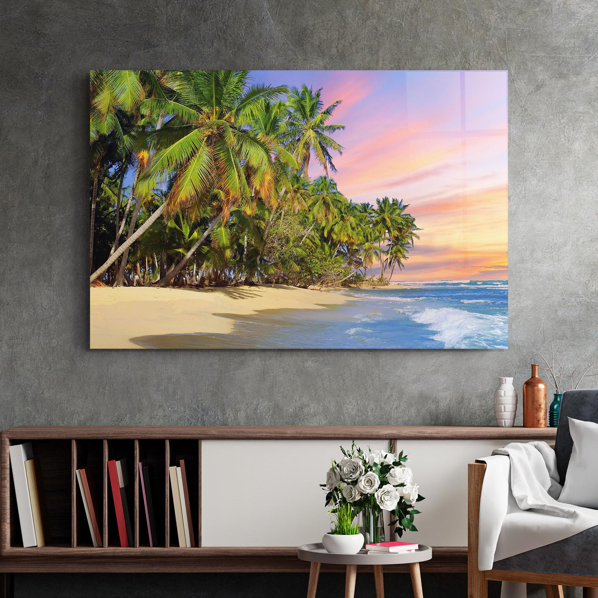 Glasbild Coconut Tree Sunset mockup 2