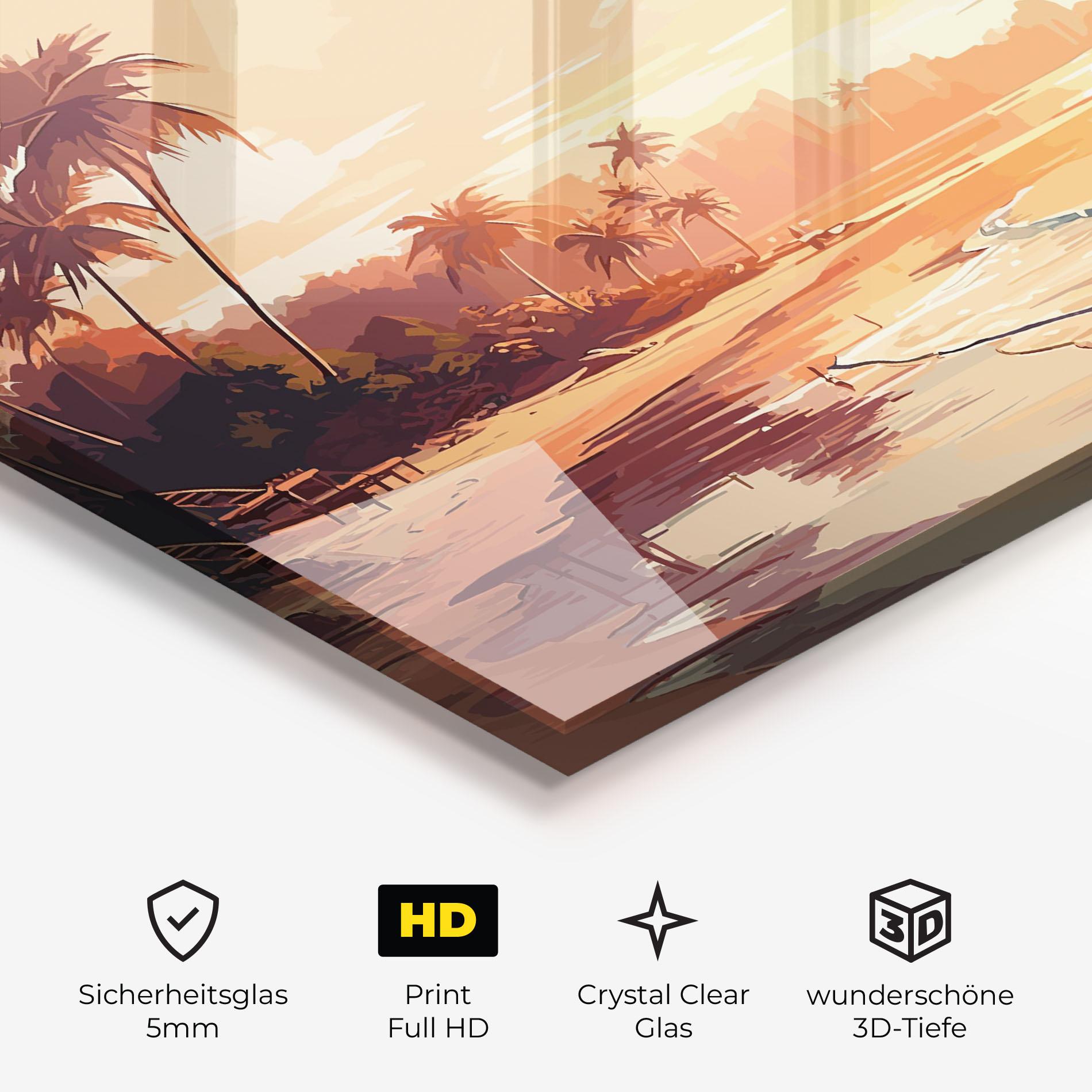 Glasbild Blue Orange Beach mockup 3