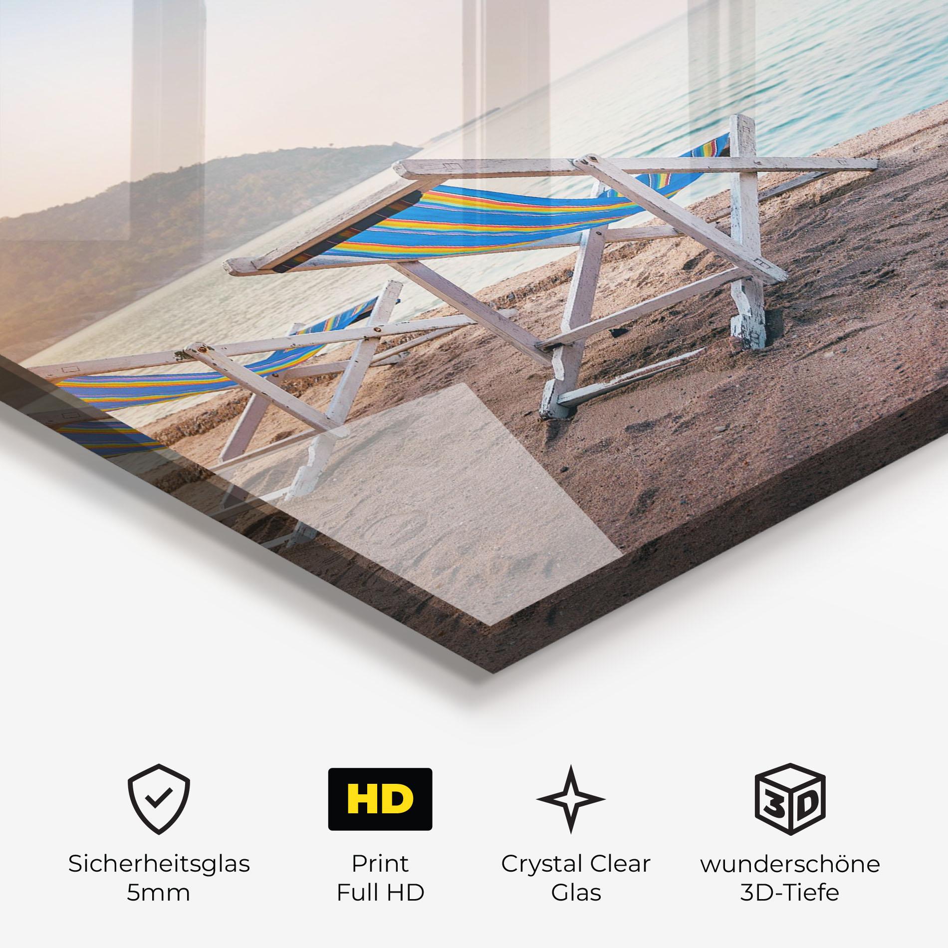 Glasbild Colorful Beach Chairs mockup 3