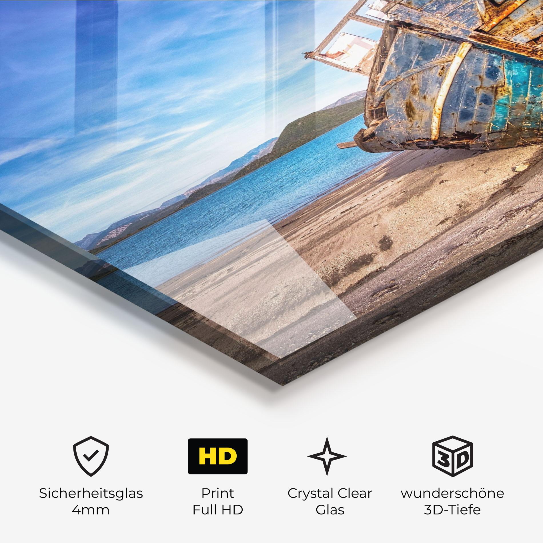 Glasbild Boat Blue Sky mockup 3