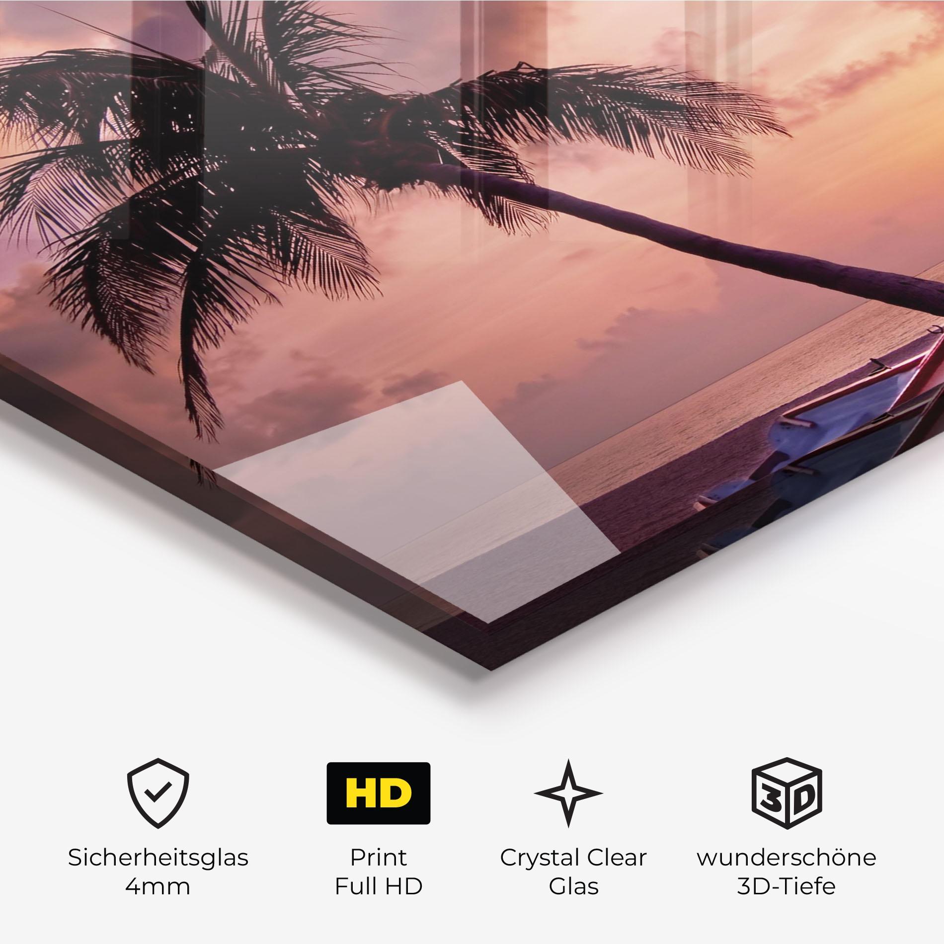 Glasbild Boat Purple Sunset mockup 3